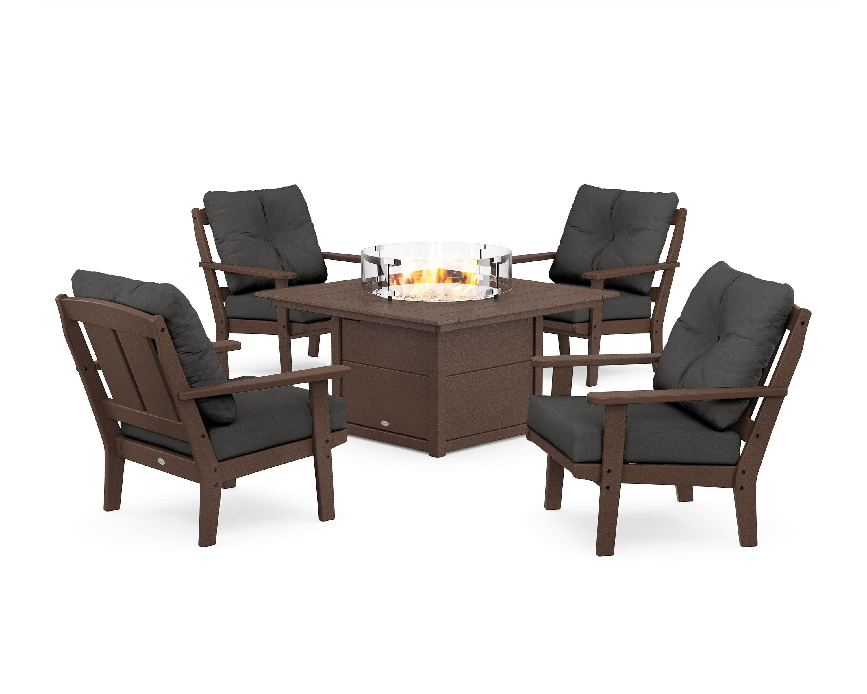 Mission 5-Piece Deep Seating Set with Fire Pit Table in Mahogany / Spectrum Carbon
