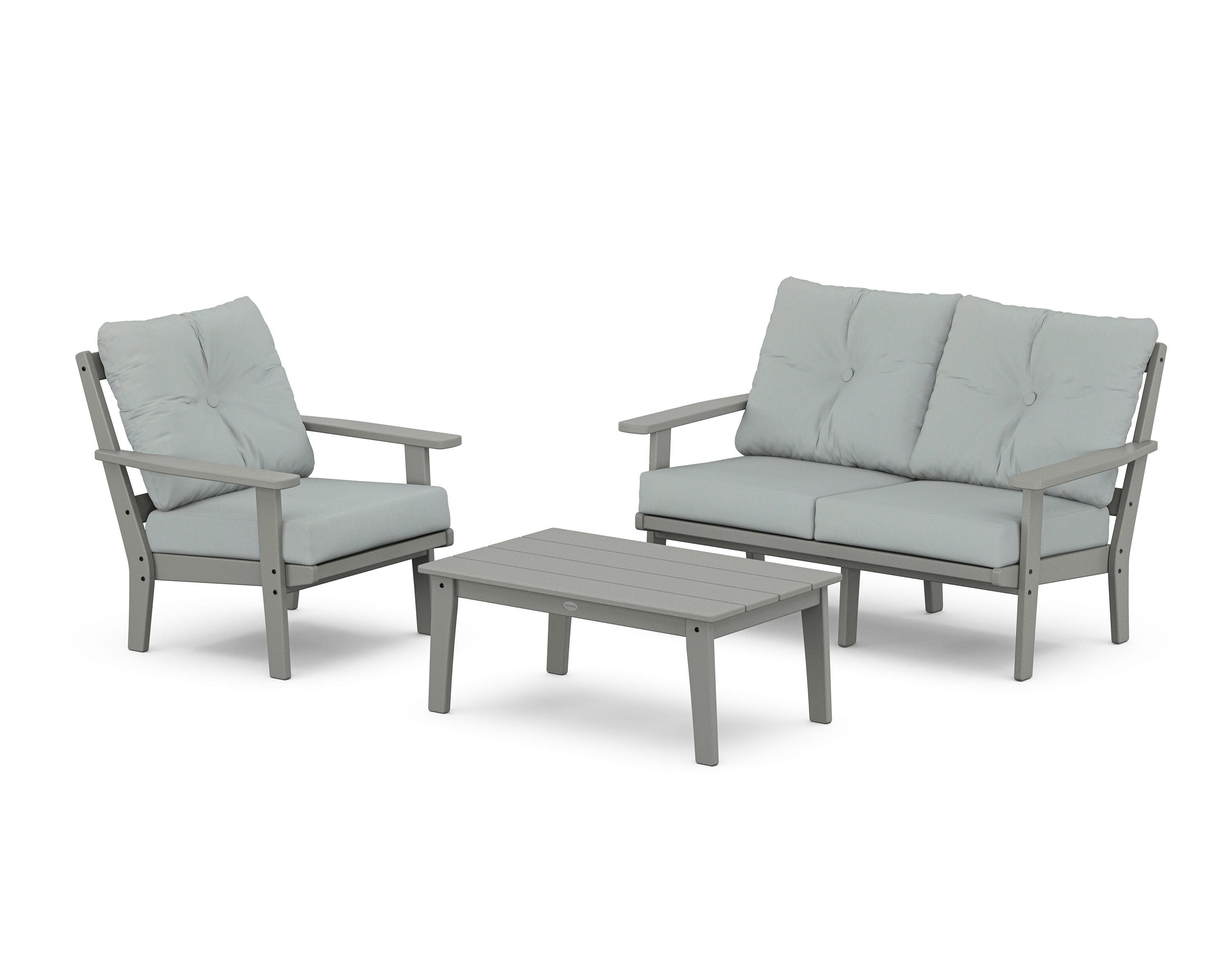 Oxford 3-Piece Deep Seating Set with Loveseat in Slate Grey / Spa