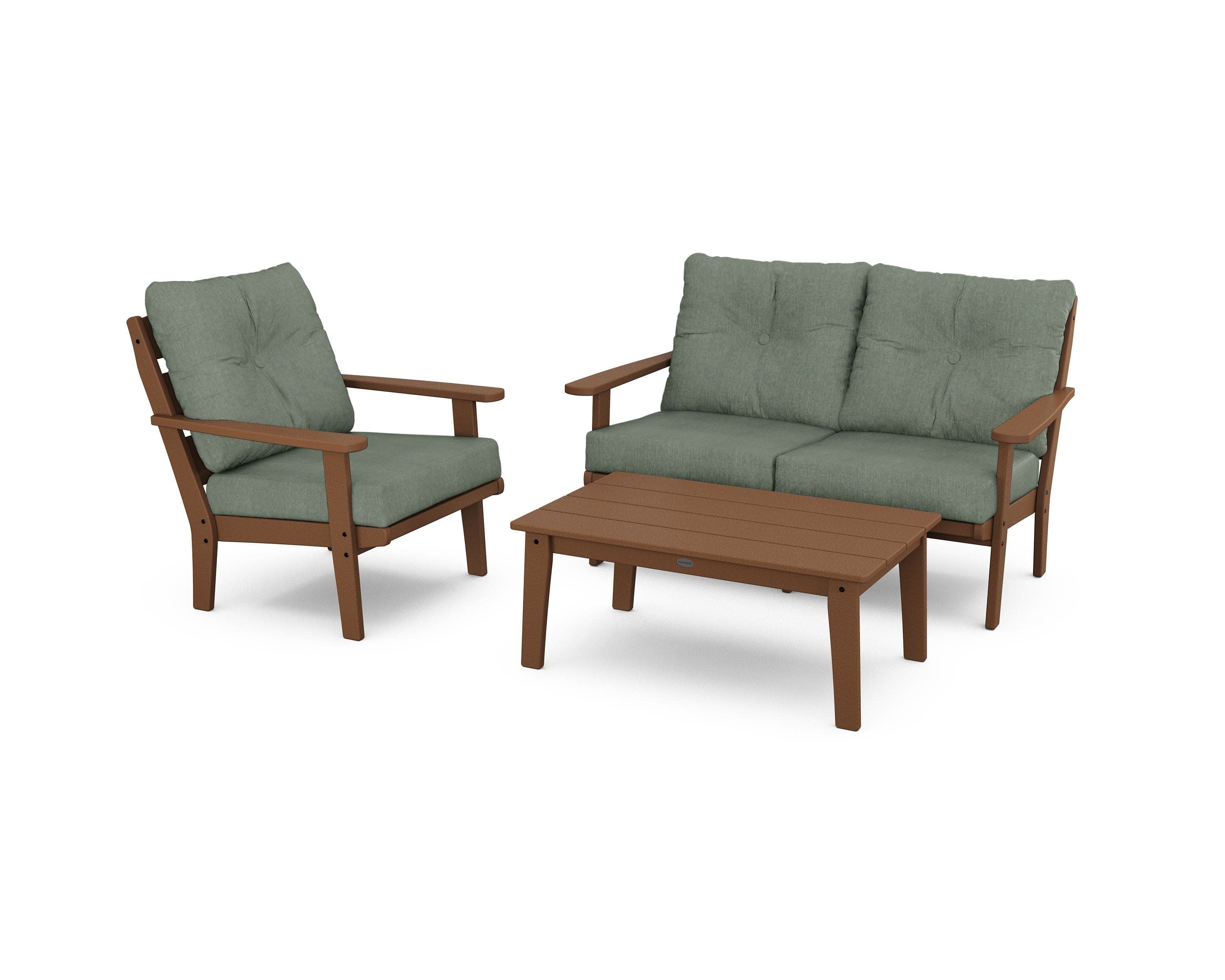 Lakeside 3-Piece Deep Seating Set in Teak / Cast Sage