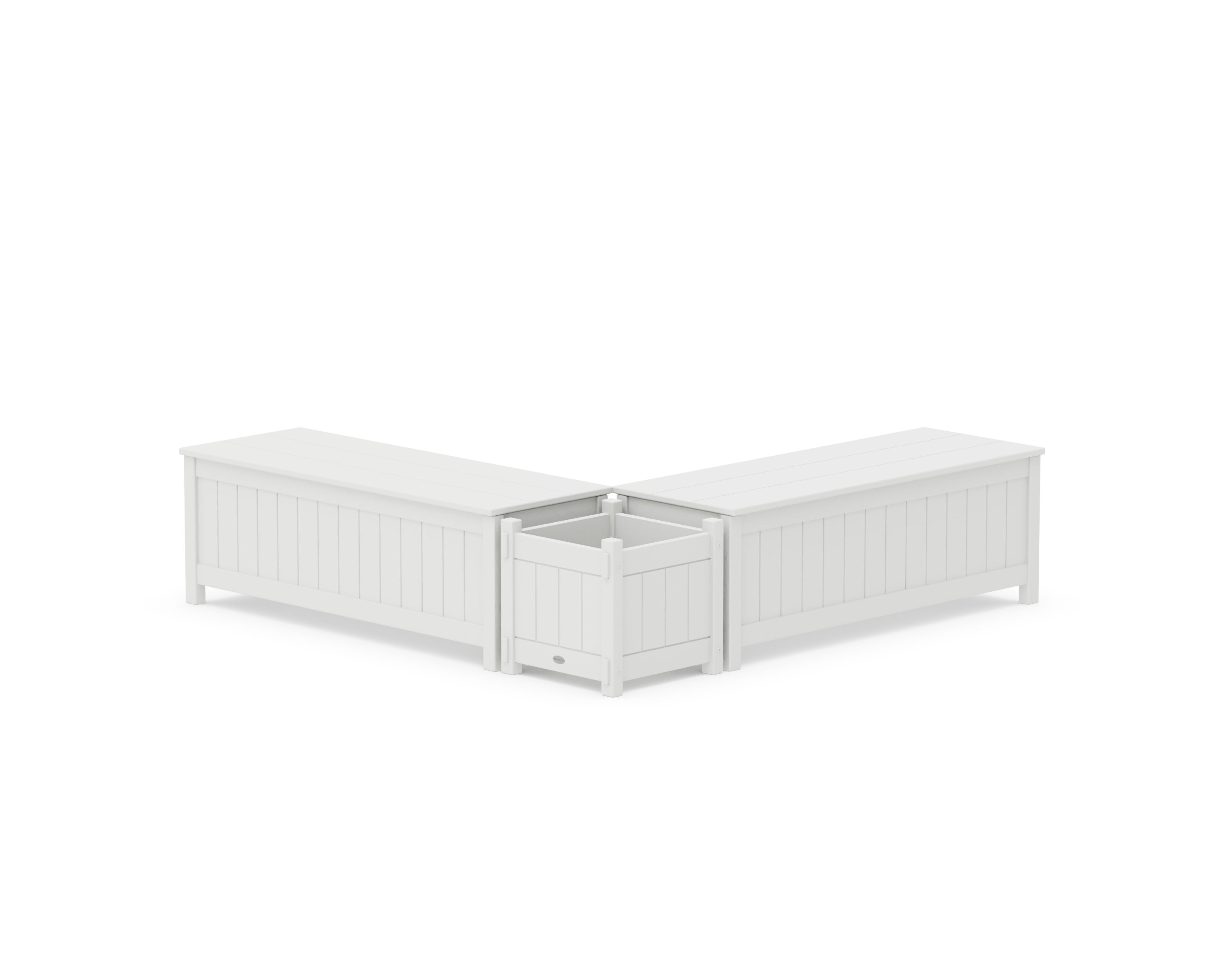 48" Vineyard L- Shaped Planter Storage Bench Set in White