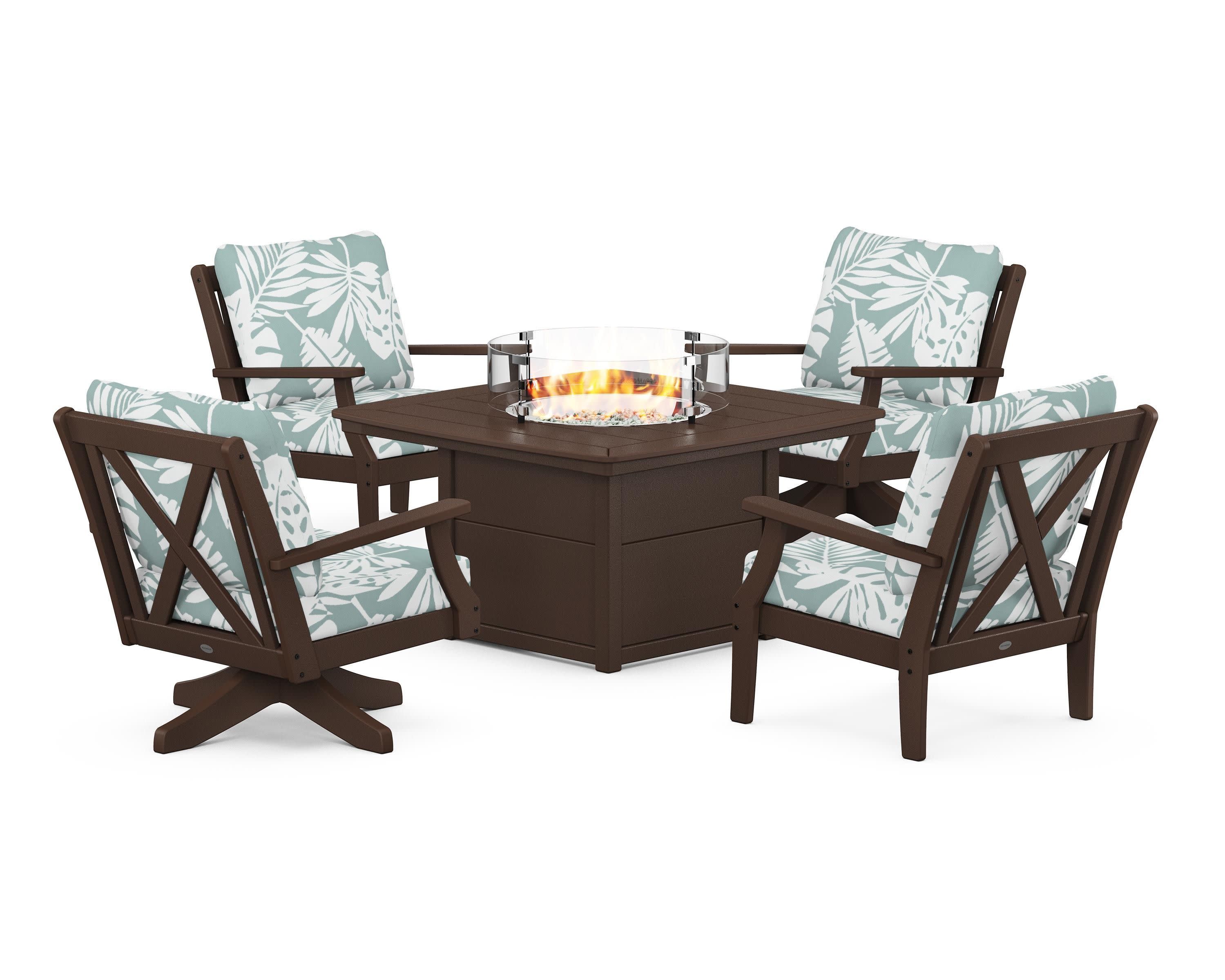 Braxton 5-Piece Deep Seating Set with Fire Table in Mahogany / Leaf Glacier Spa