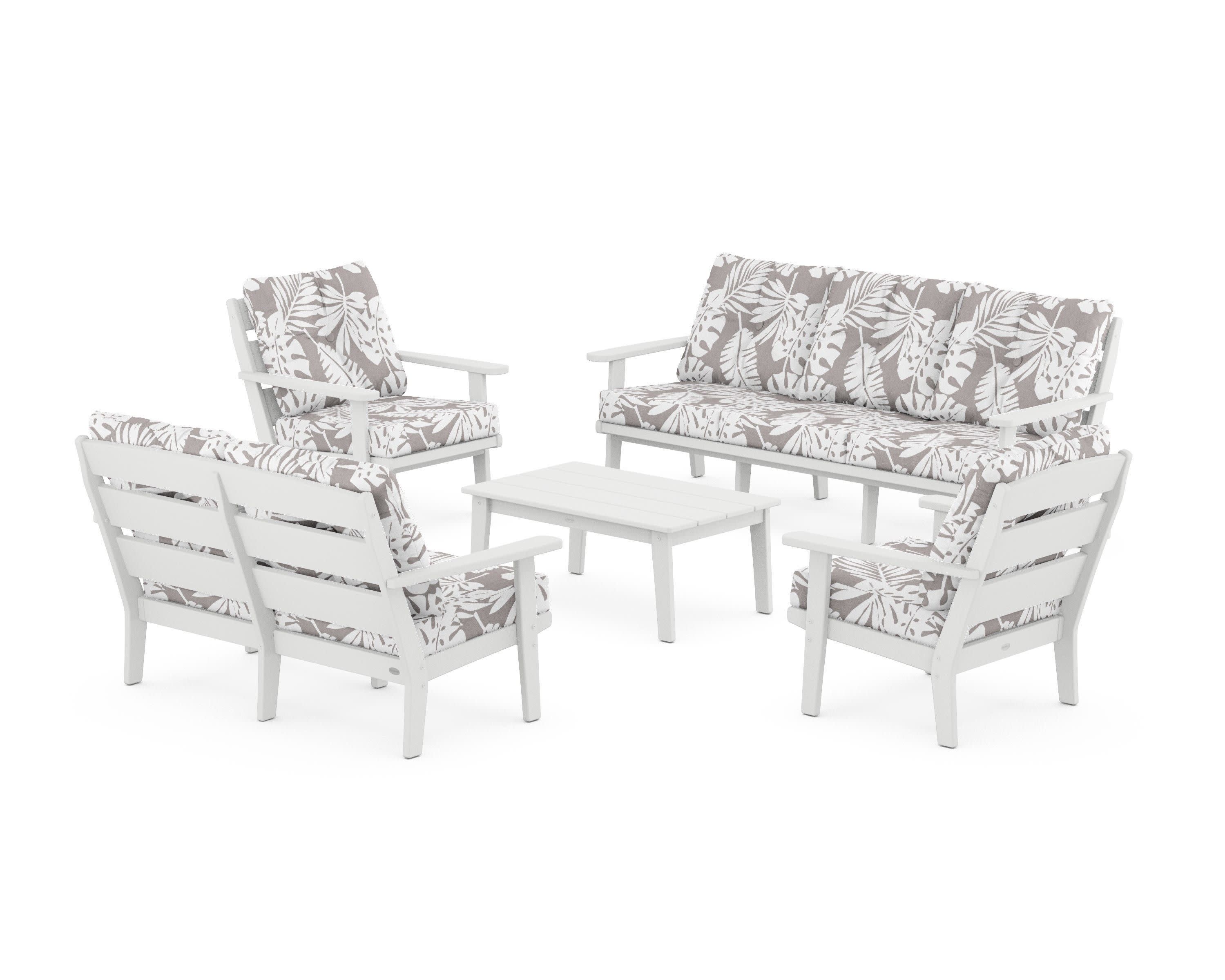Lakeside 5-Piece Lounge Sofa Set in White / Leaf Grey Mist
