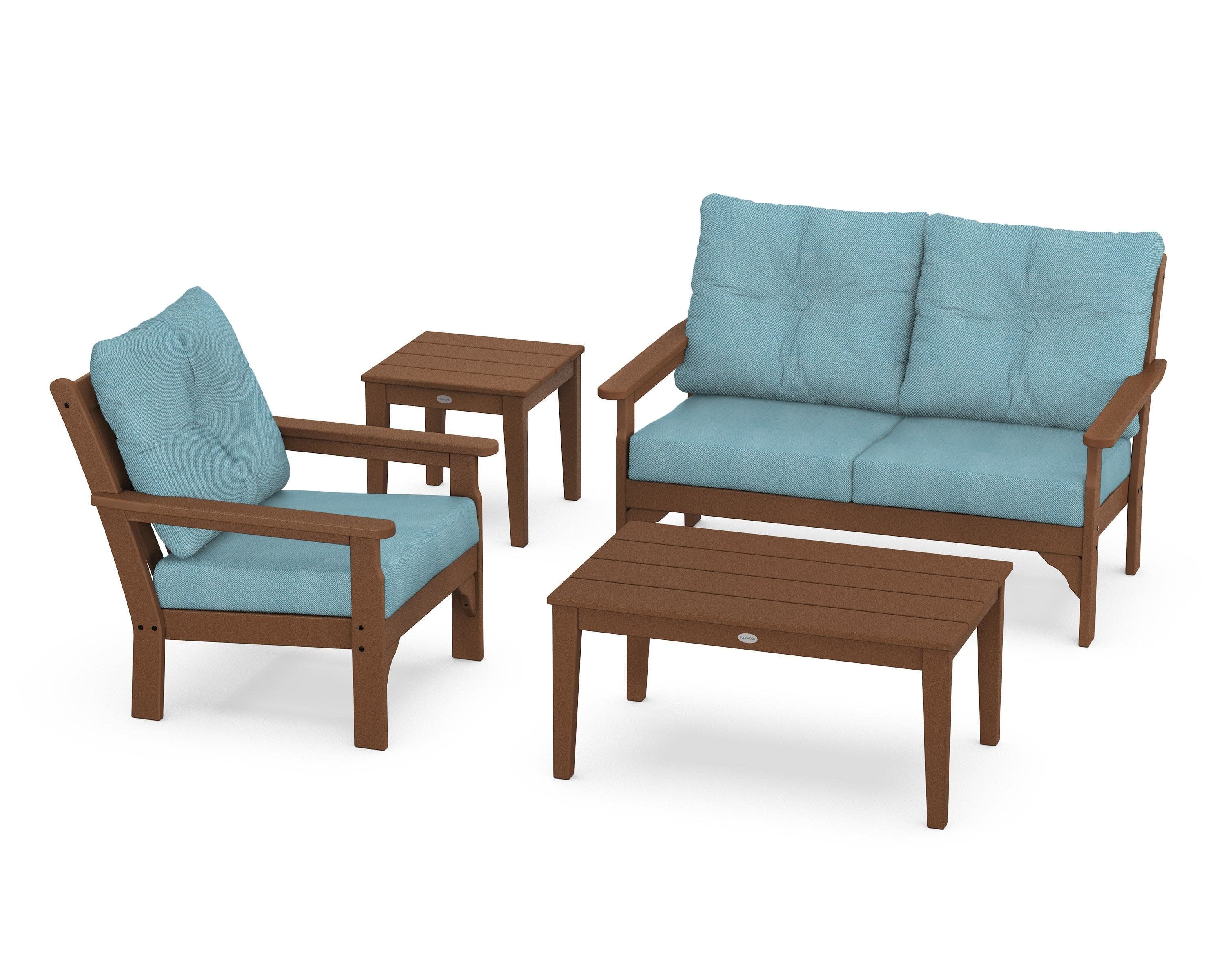 Vineyard 4-Piece Deep Seating Set in Teak / Lattice Sky Blue