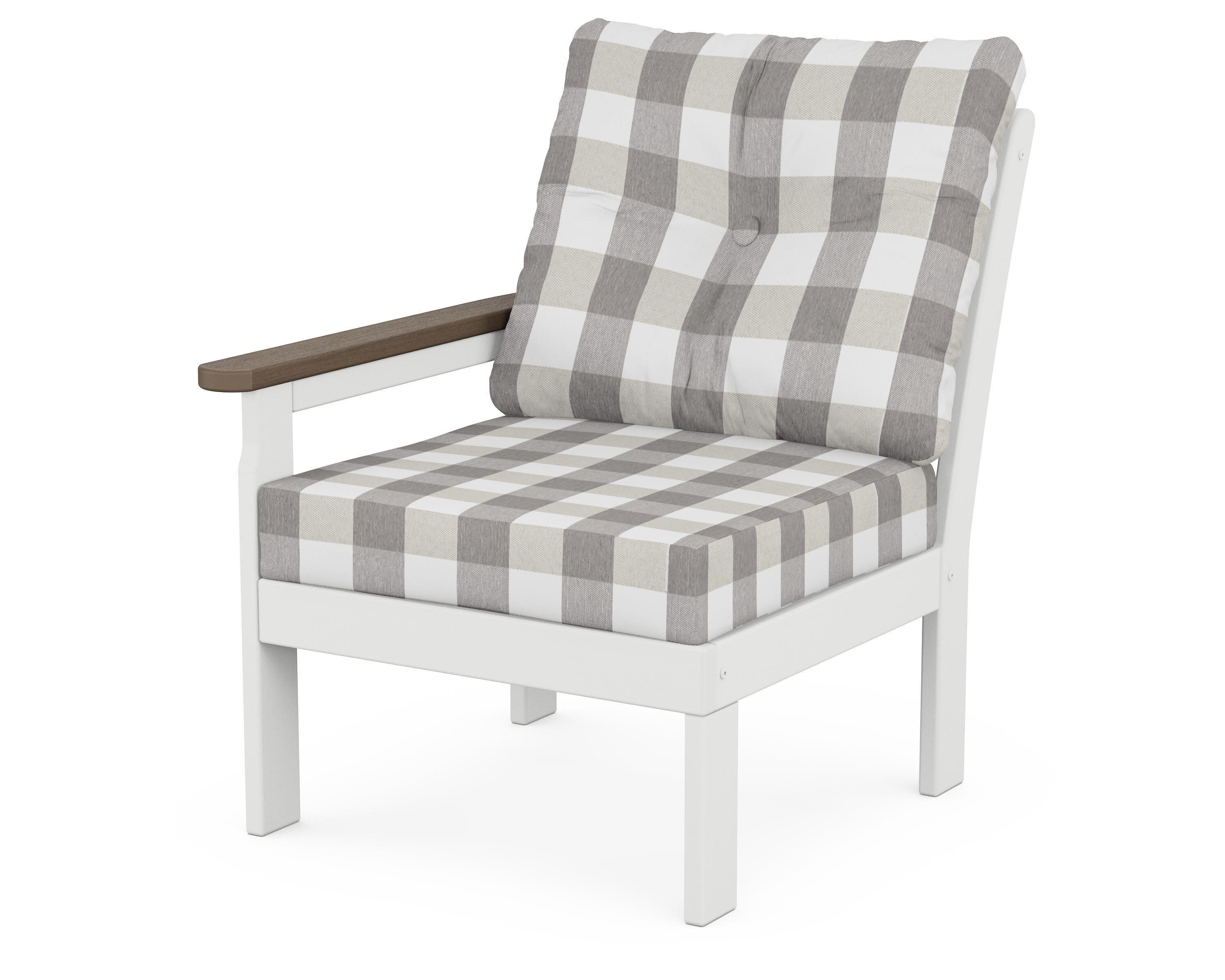 Vineyard Modular Left Arm Chair in White / Kona / Buffalo Plaid Grey Mist