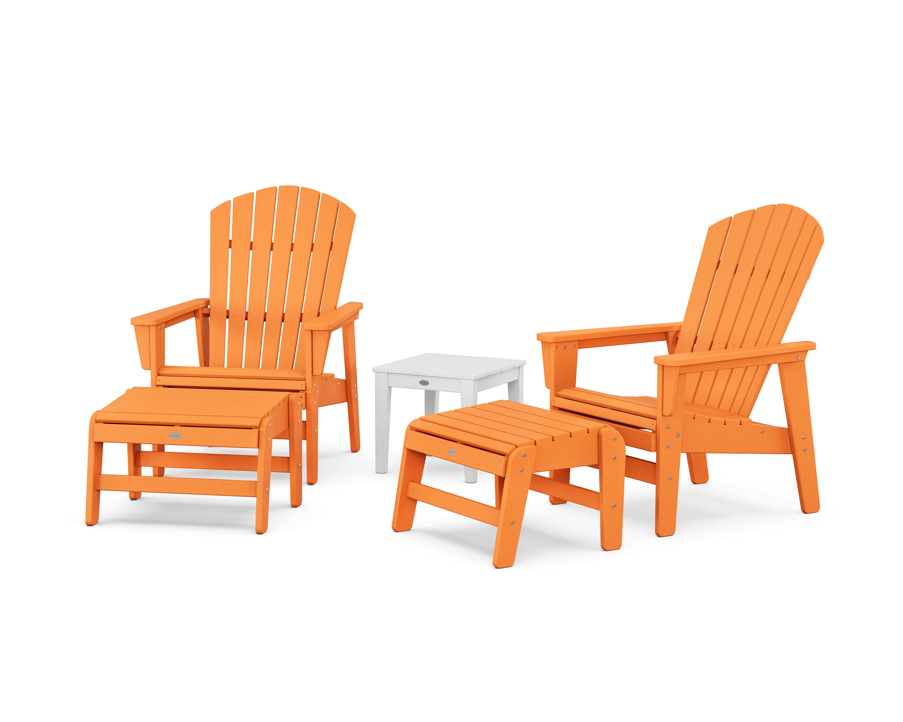 5-Piece Nautical Grand Upright Adirondack Set with Ottomans and Side Table in Tangerine / White