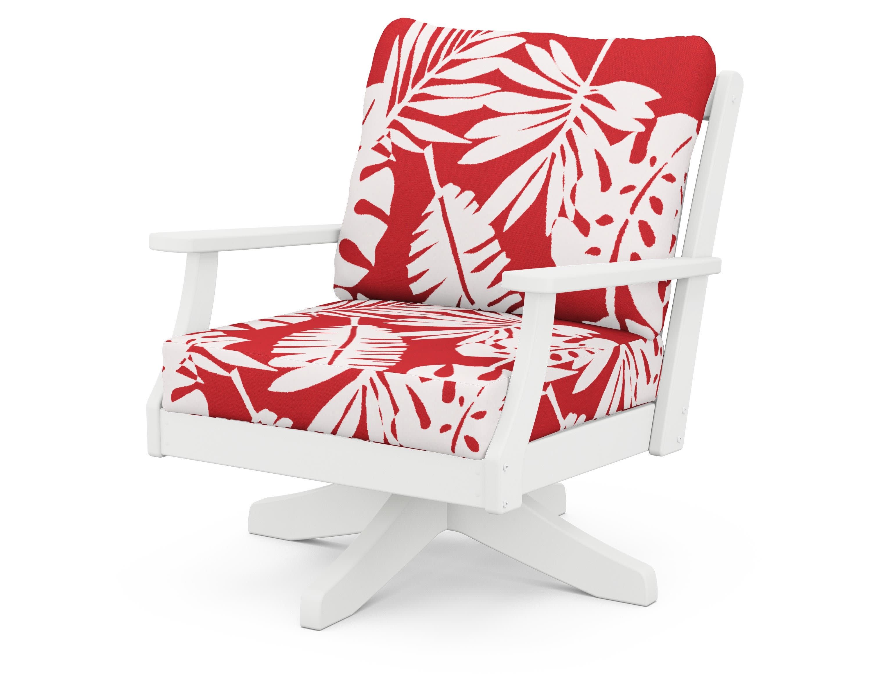 Braxton Deep Seating Swivel Chair in White / Leaf Crimson