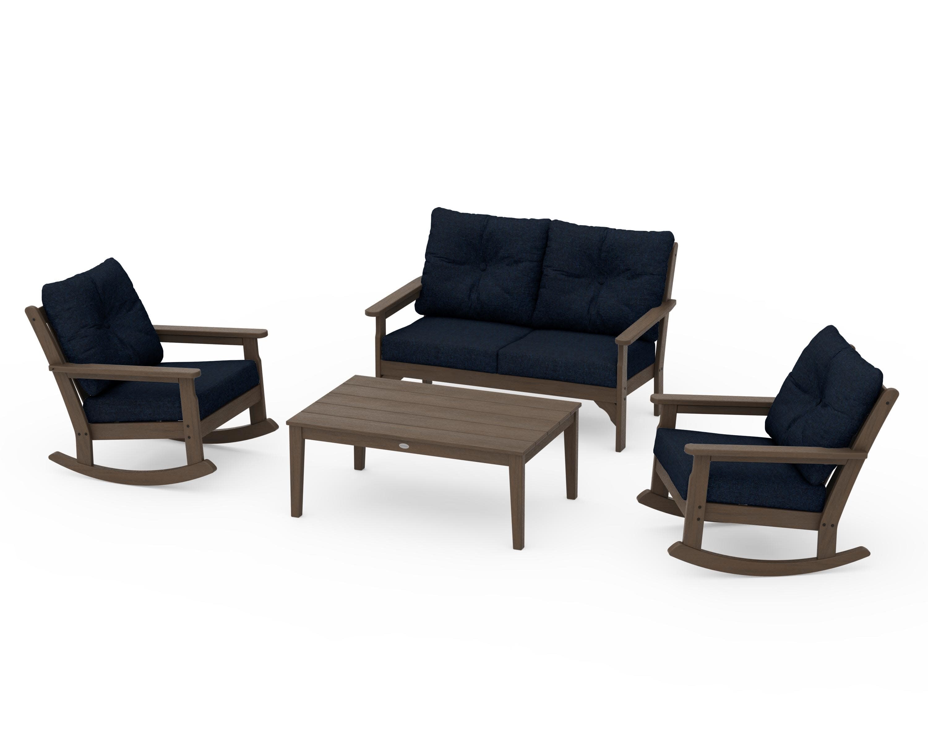 Vineyard 4-Piece Deep Seating Rocking Chair Set in Kona / Marine Indigo