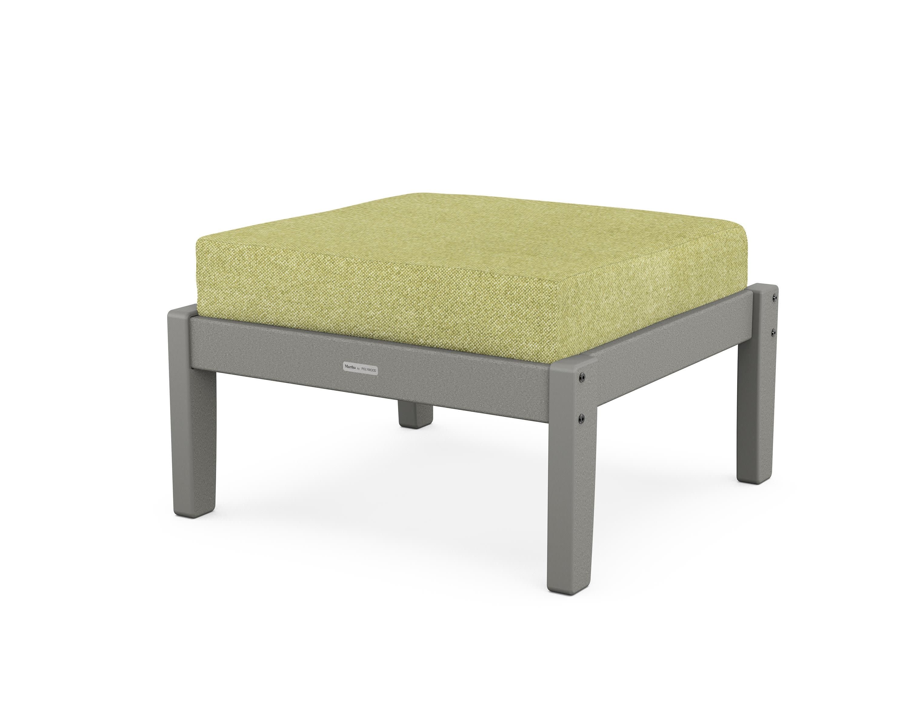 Chinoiserie Deep Seating Ottoman in Slate Grey / Chartreuse Boucle
