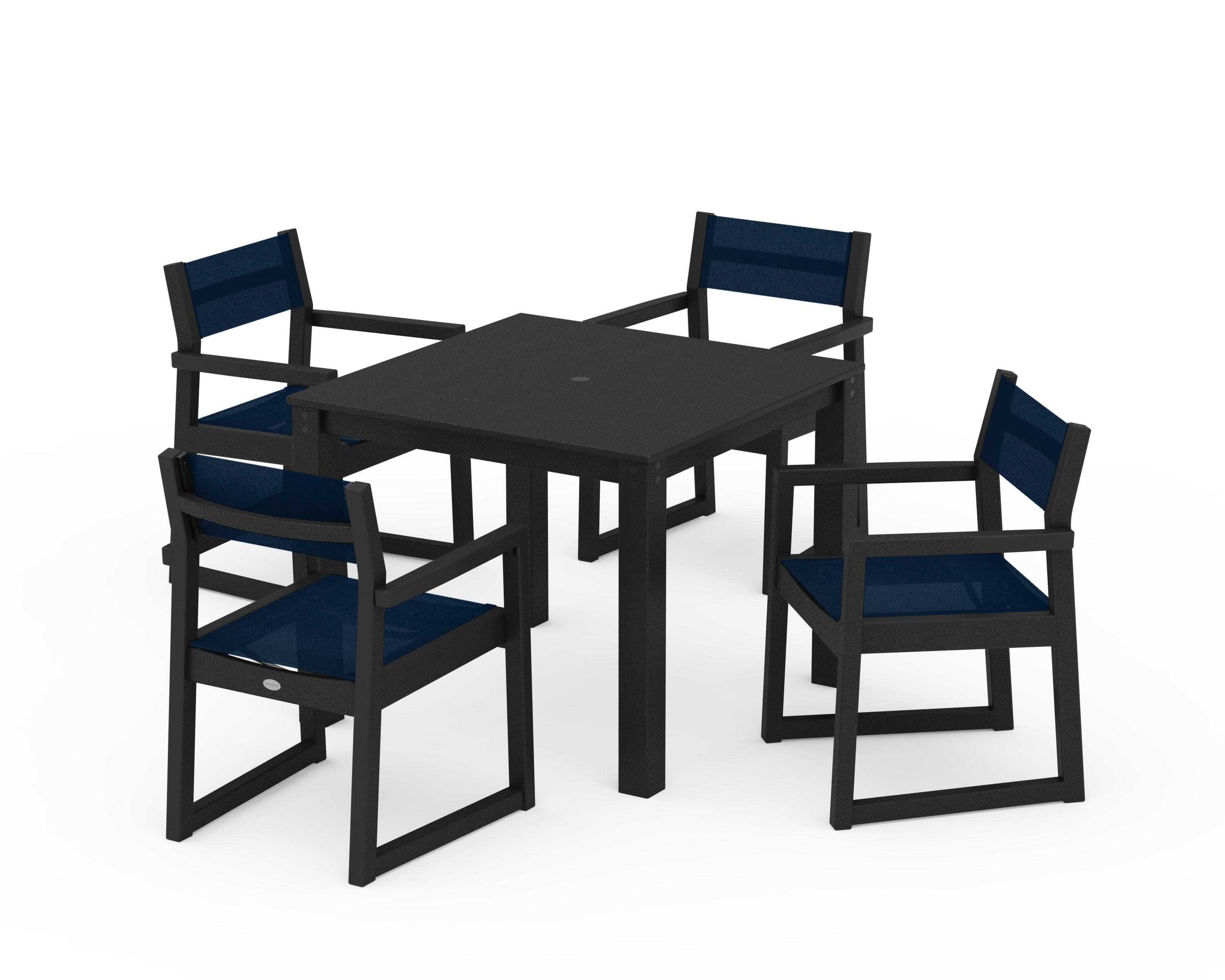 EDGE Sling Arm Chair 5-Piece Parsons Dining Set in Black / Navy Blue Sling