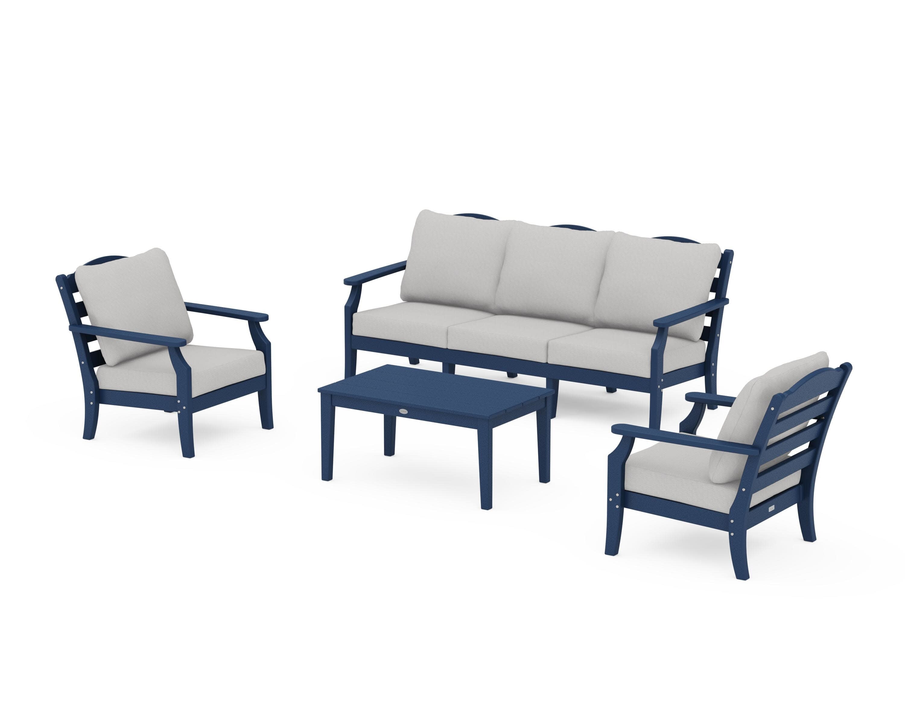 Savannah 4-Piece Deep Seating Set with Sofa in Navy / Diamond in the Rough
