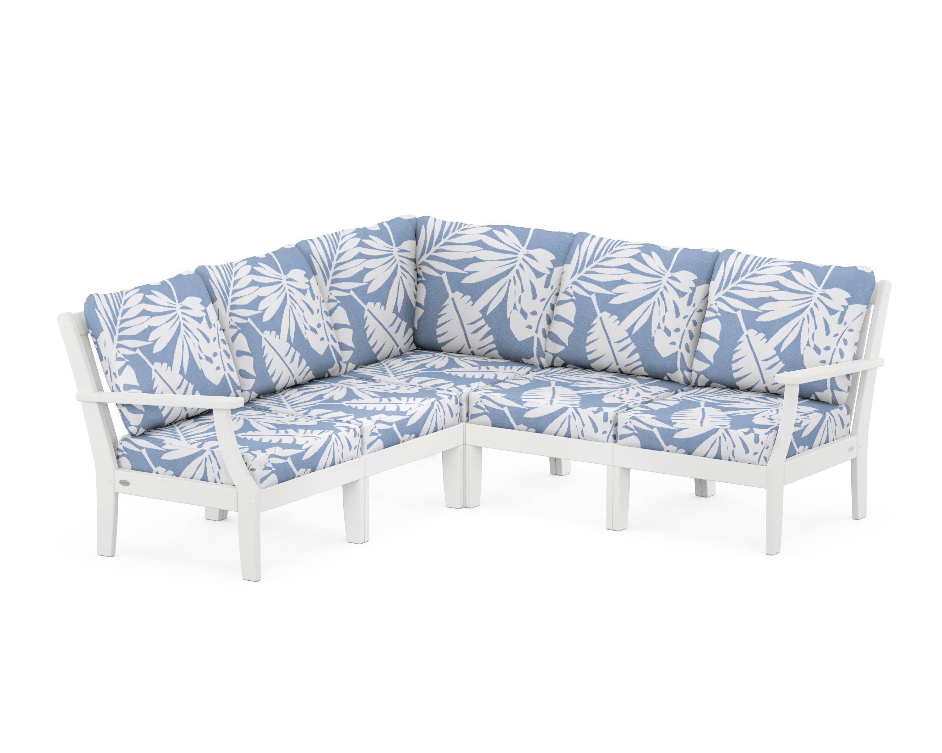 Braxton Modular 5-Piece Deep Seating Set in White / Leaf Sky Blue