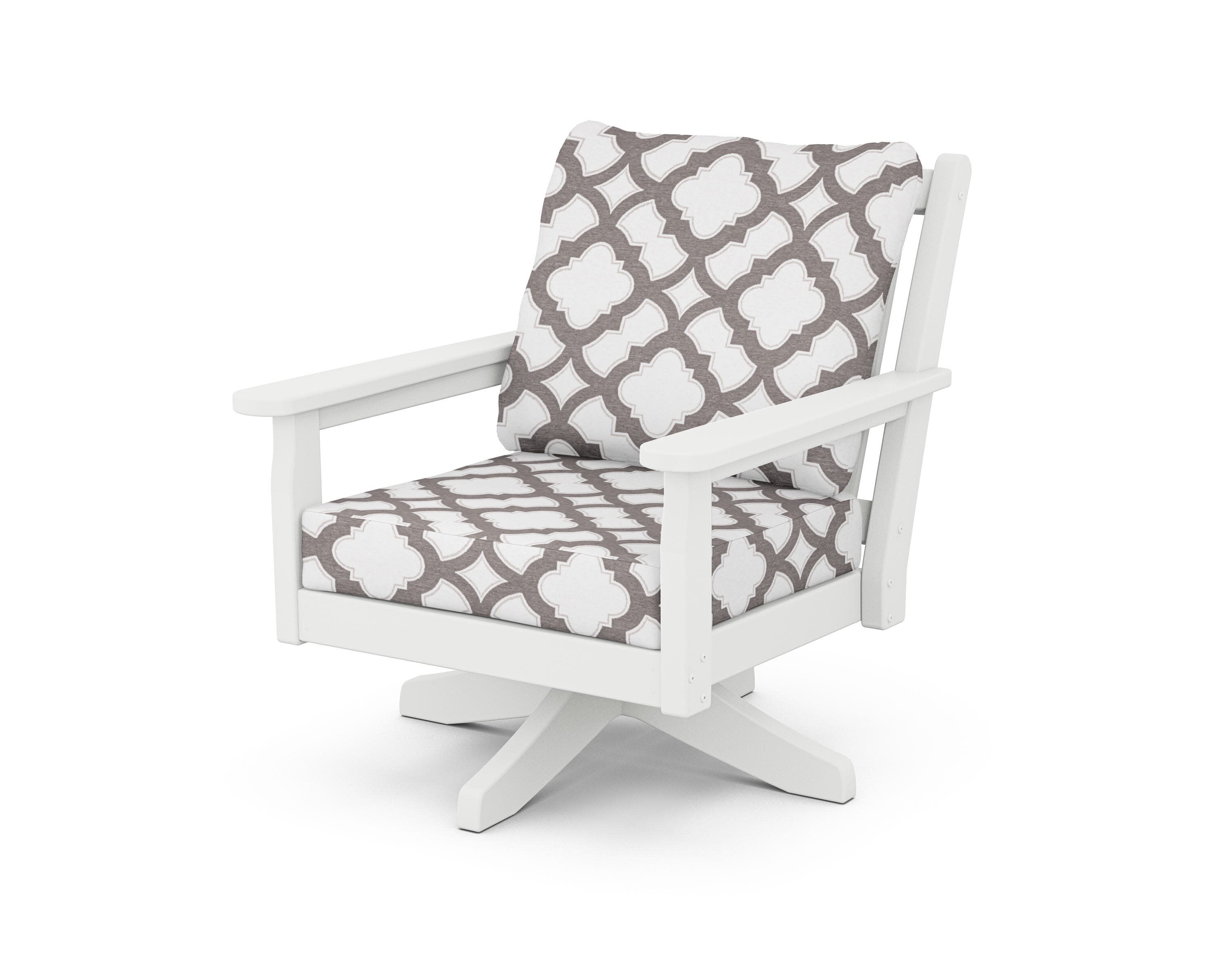 Chippendale Deep Seating Swivel Chair in White / Trellis Grey Mist