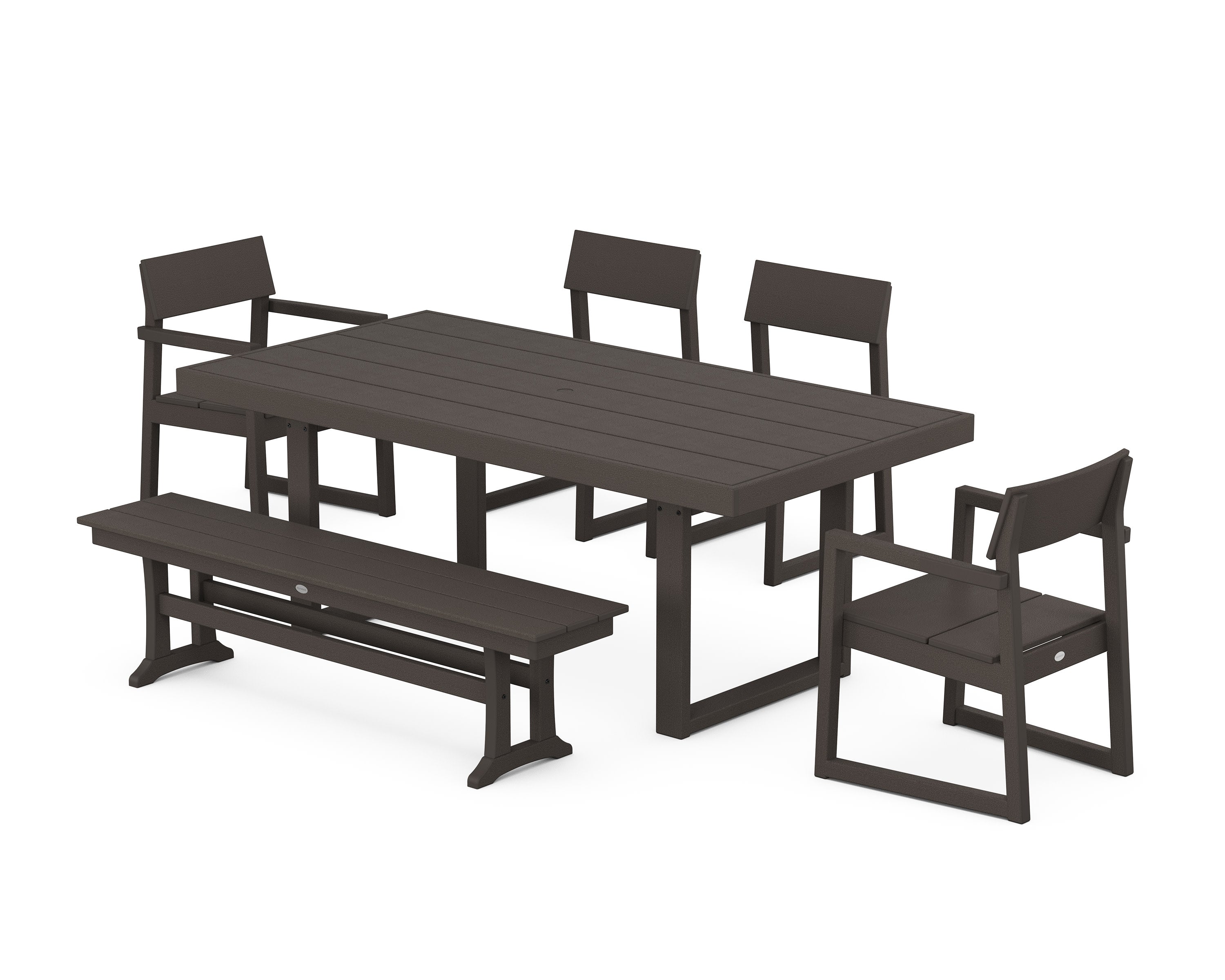 EDGE 6-Piece Dining Set with Bench in Vintage Coffee