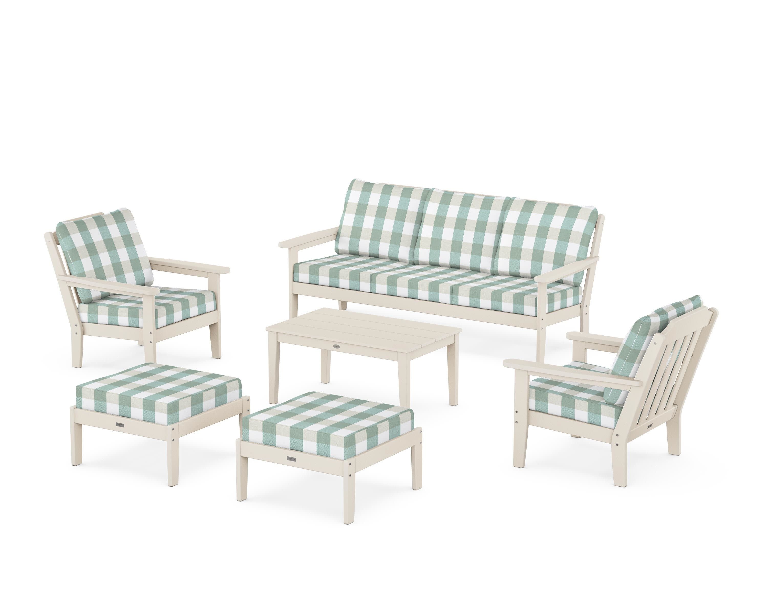 Cottage 6-Piece Lounge Sofa Set in Sand / Buffalo Plaid Glacier Spa