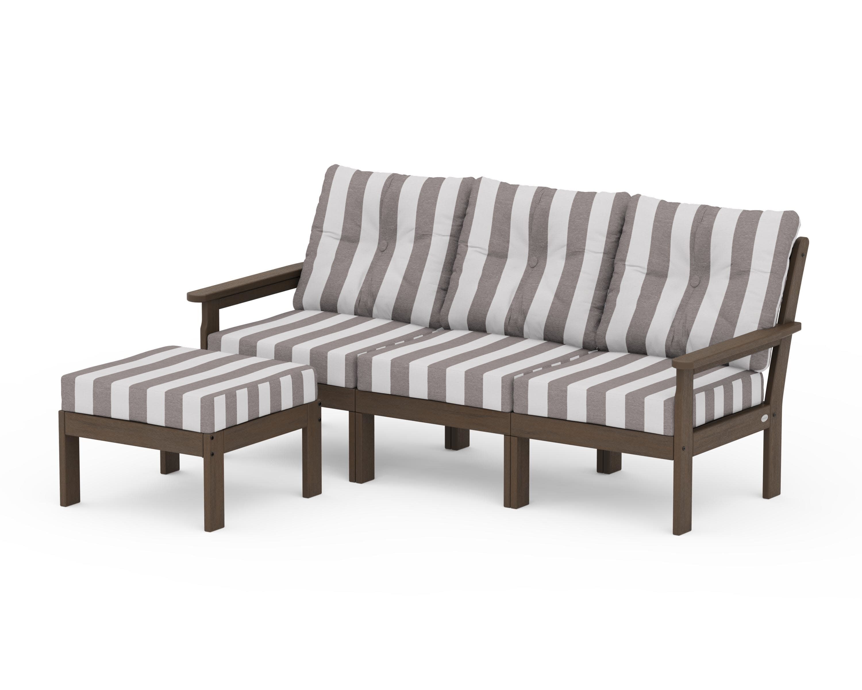 Vineyard 4-Piece Sectional with Ottoman in Kona / Cabana Stripe Grey Mist