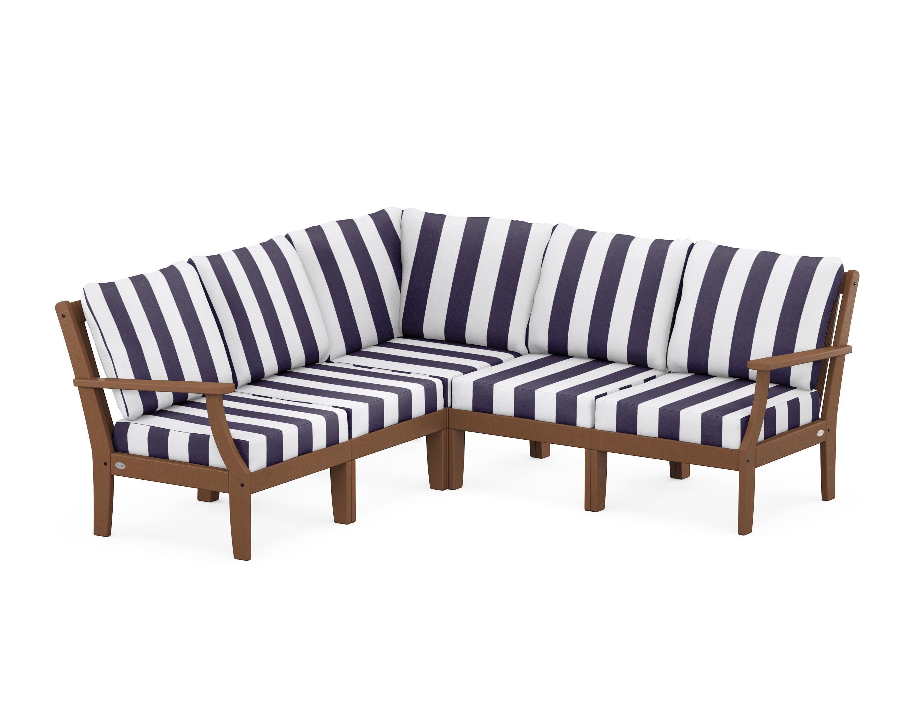 Braxton Modular 5-Piece Deep Seating Set in Teak / Cabana Stripe Navy
