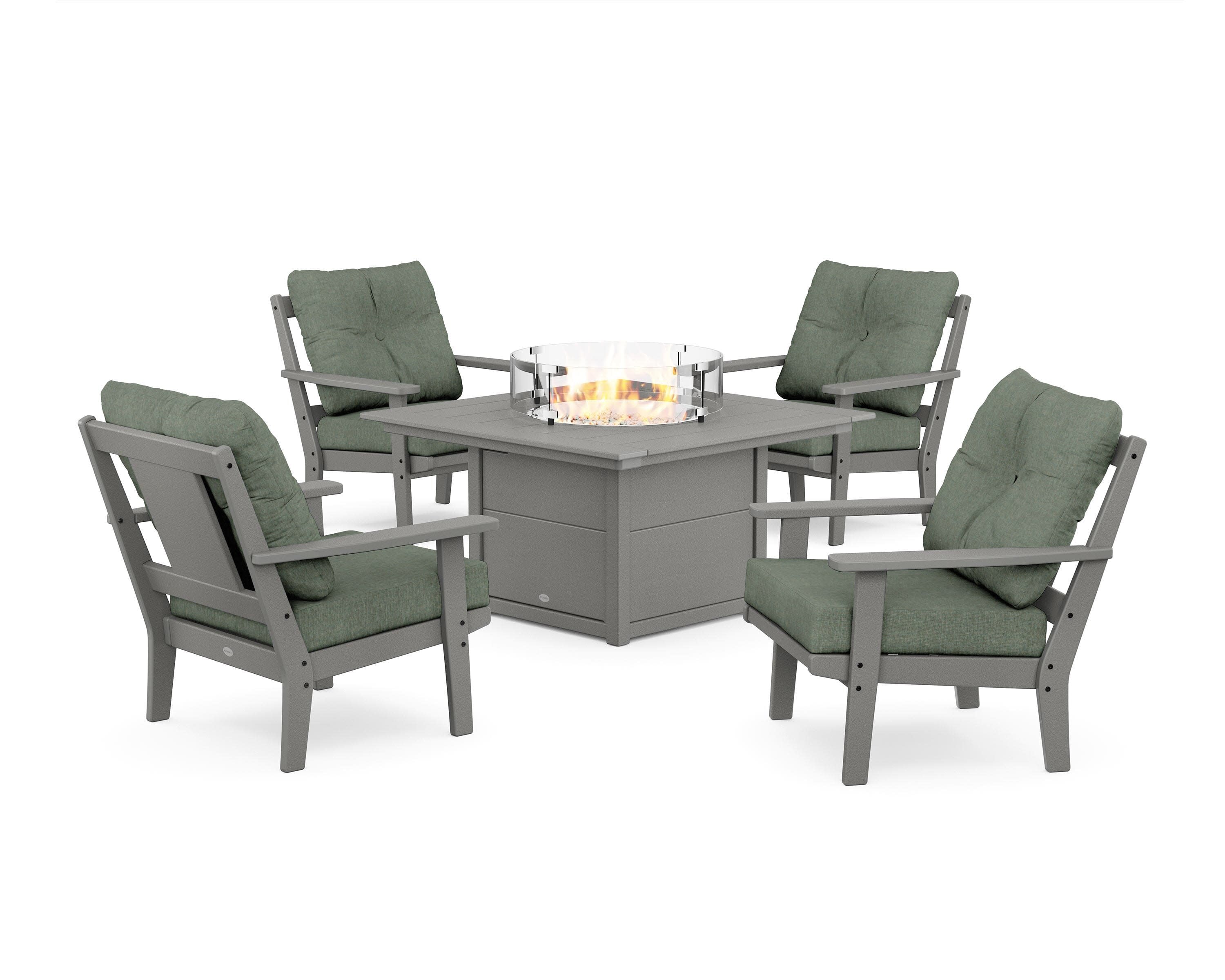 Prairie 5-Piece Deep Seating Set with Fire Pit Table in Slate Grey / Cast Sage