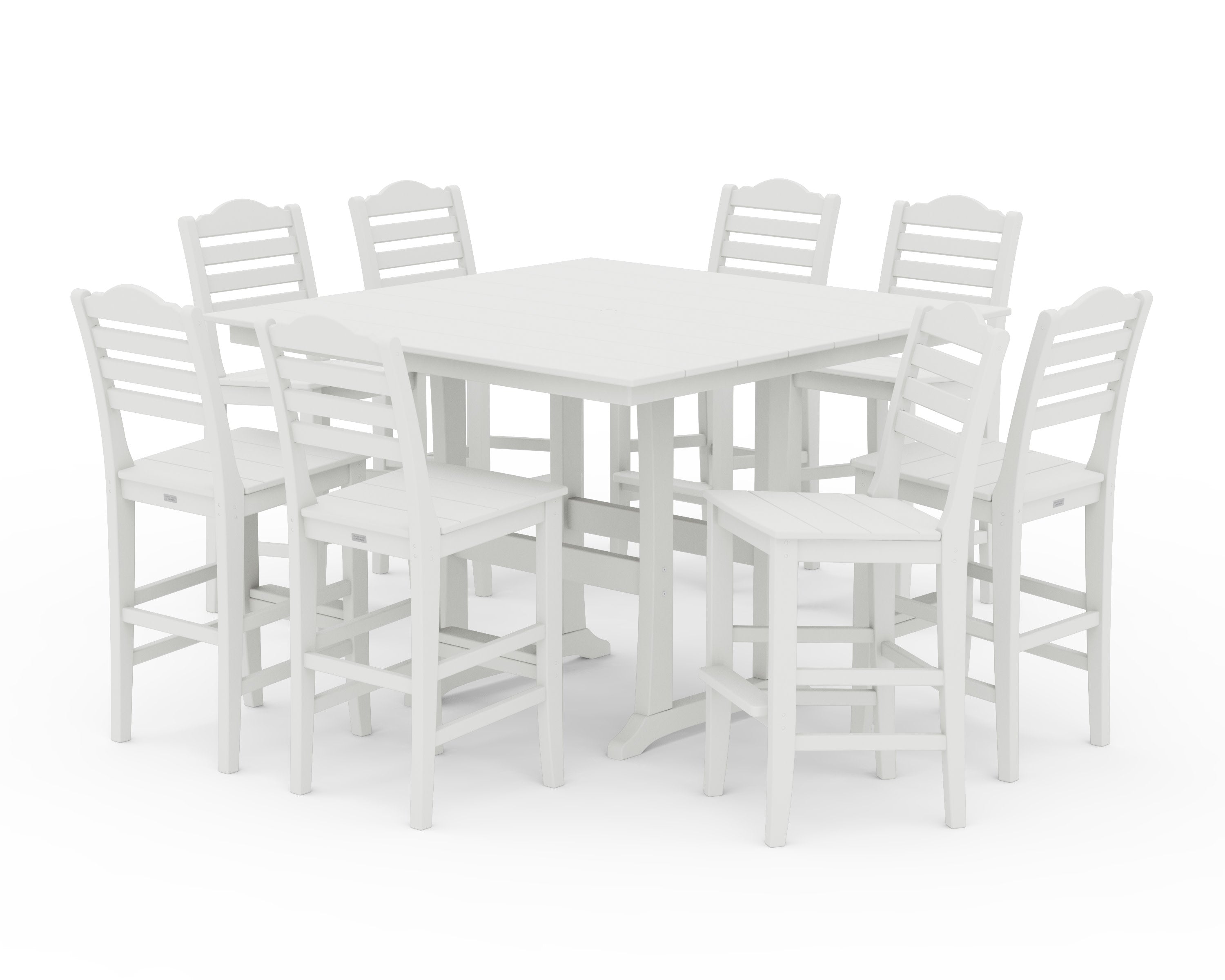 Savannah Side Chair 9-Piece Square Farmhouse Bar Set with Trestle Legs in Vintage White