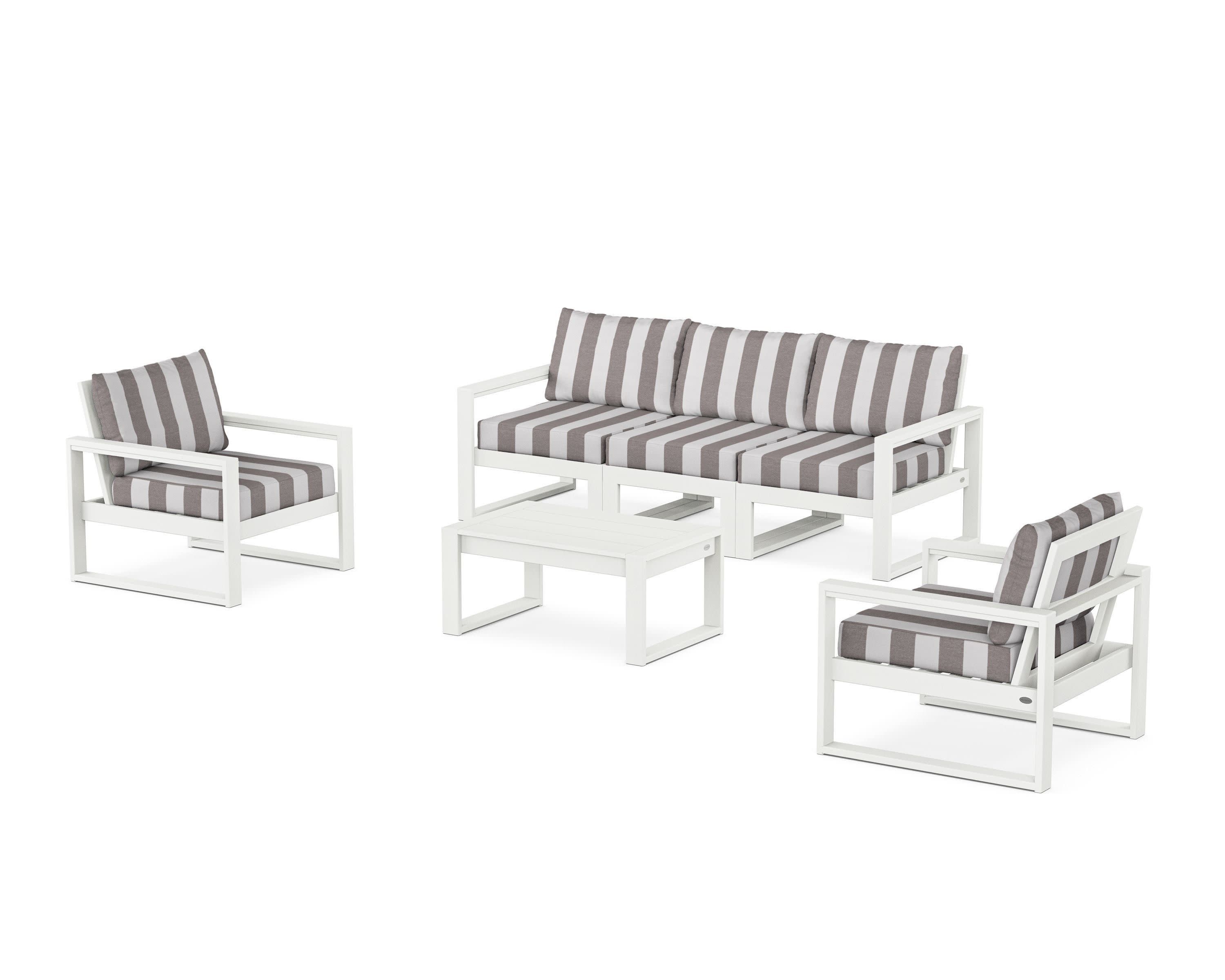 EDGE Sectional 4-Piece Deep Seating Set with Sofa in Vintage White / Cabana Stripe Grey Mist