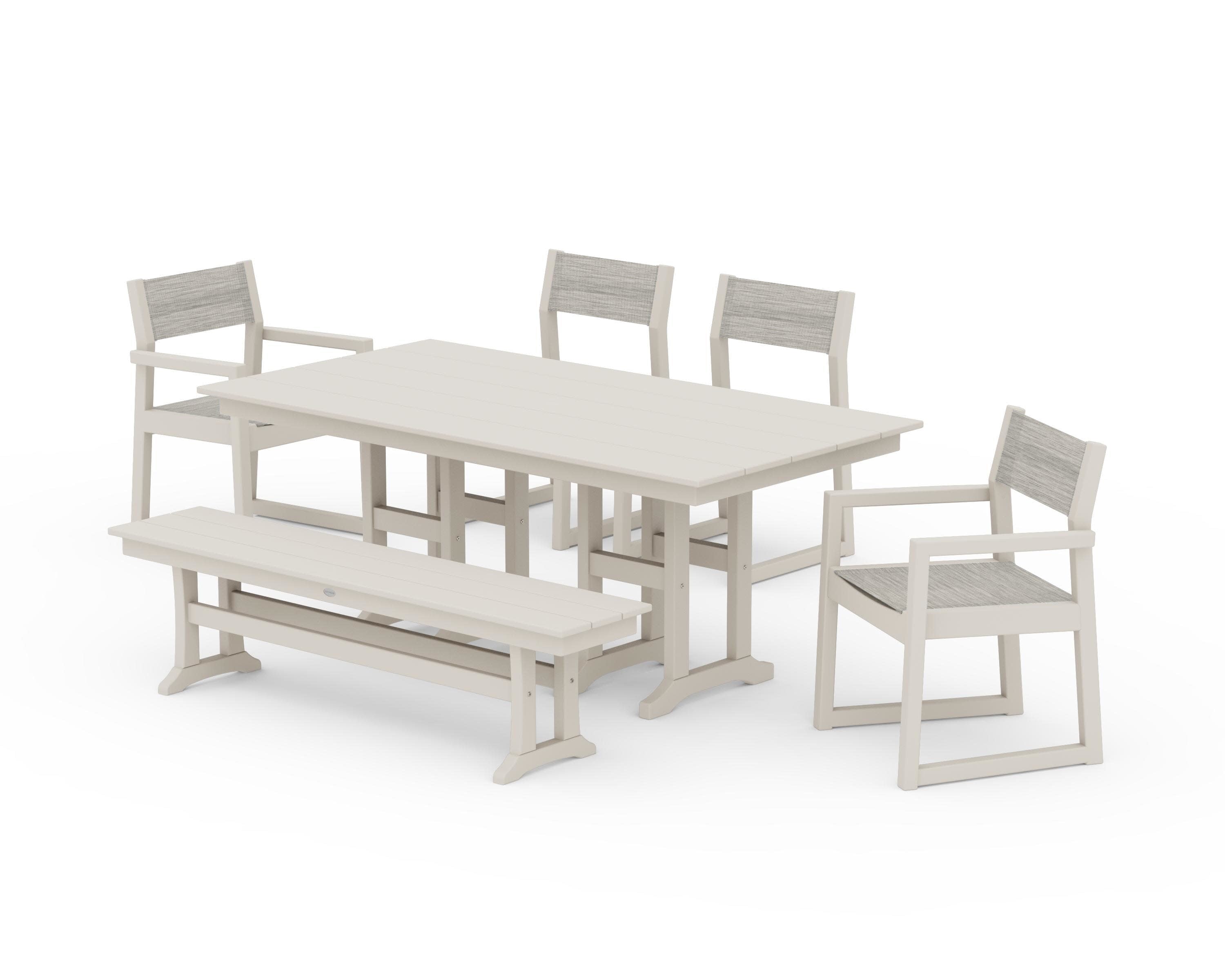 EDGE Sling 6-Piece Farmhouse Dining Set in Sand / Birch Sling