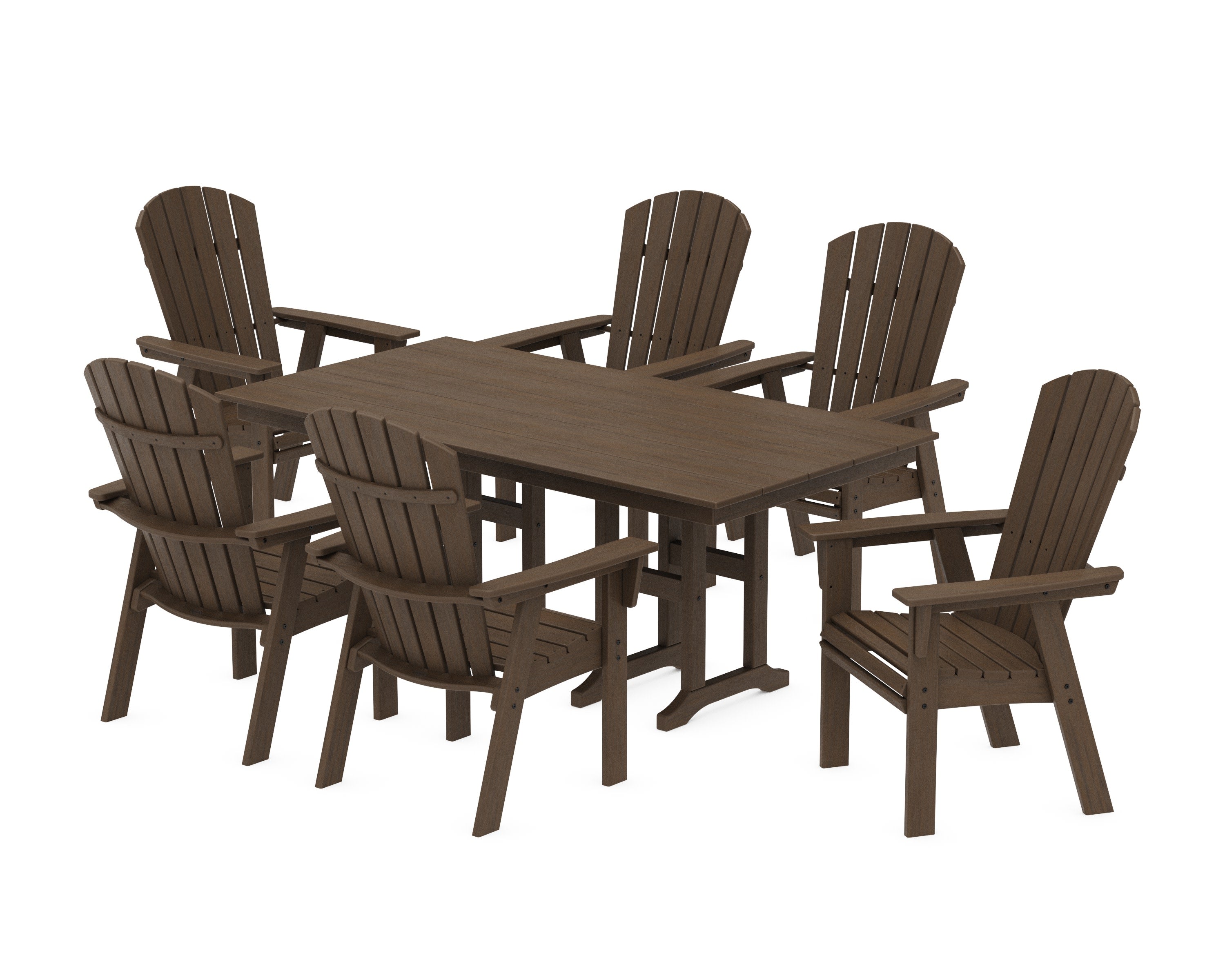 Nautical Curveback Adirondack 7-Piece Farmhouse Dining Set in Kona