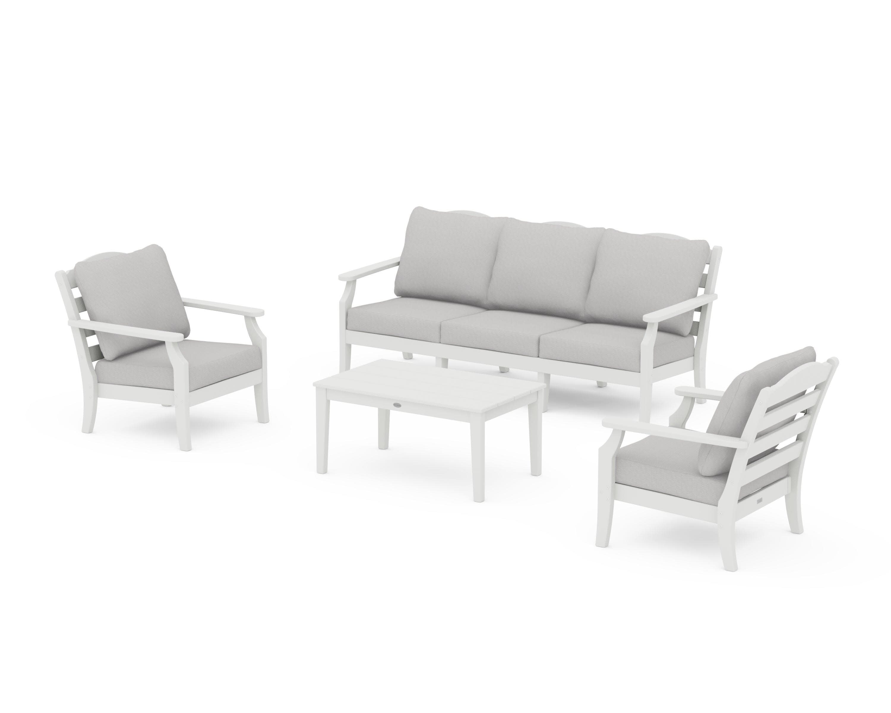 Savannah 4-Piece Deep Seating Set with Sofa in Vintage White / Diamond in the Rough