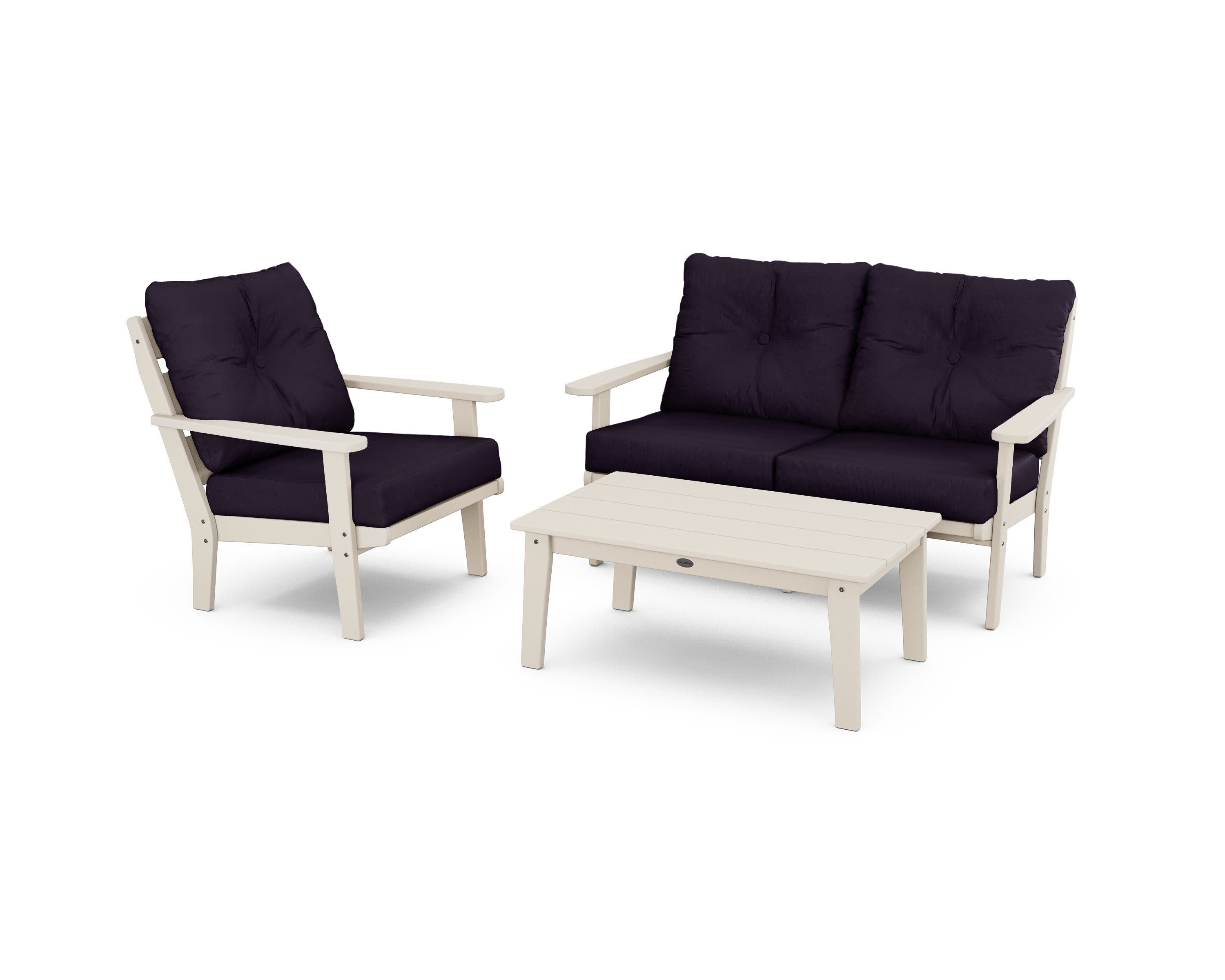 Lakeside 3-Piece Deep Seating Set in Sand / Navy Linen