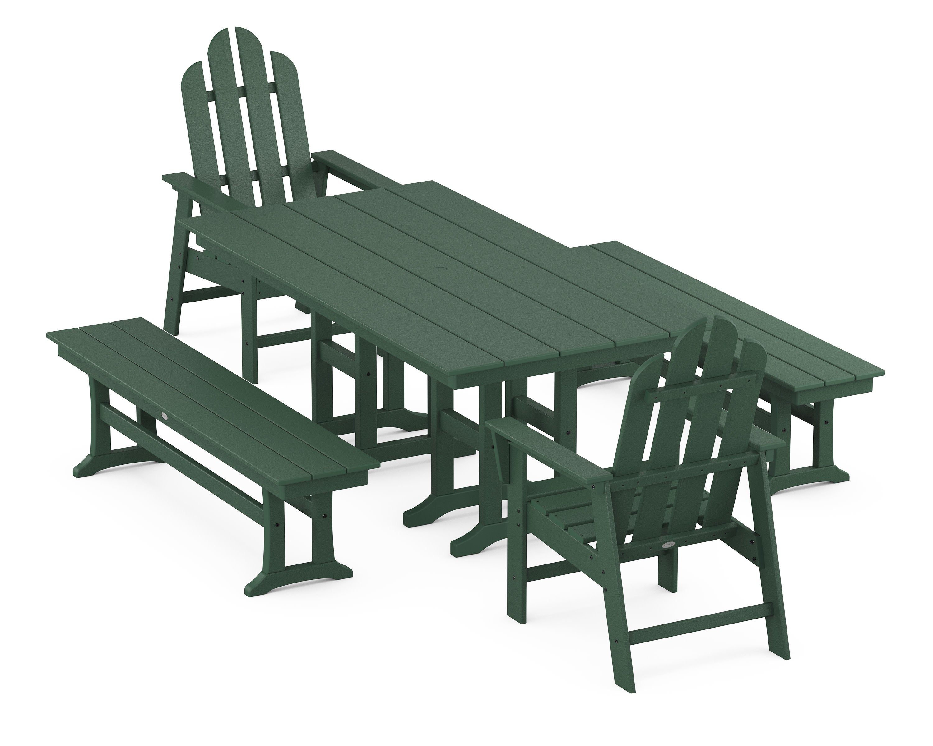 Long Island 5-Piece Farmhouse Dining Set with Benches in Green