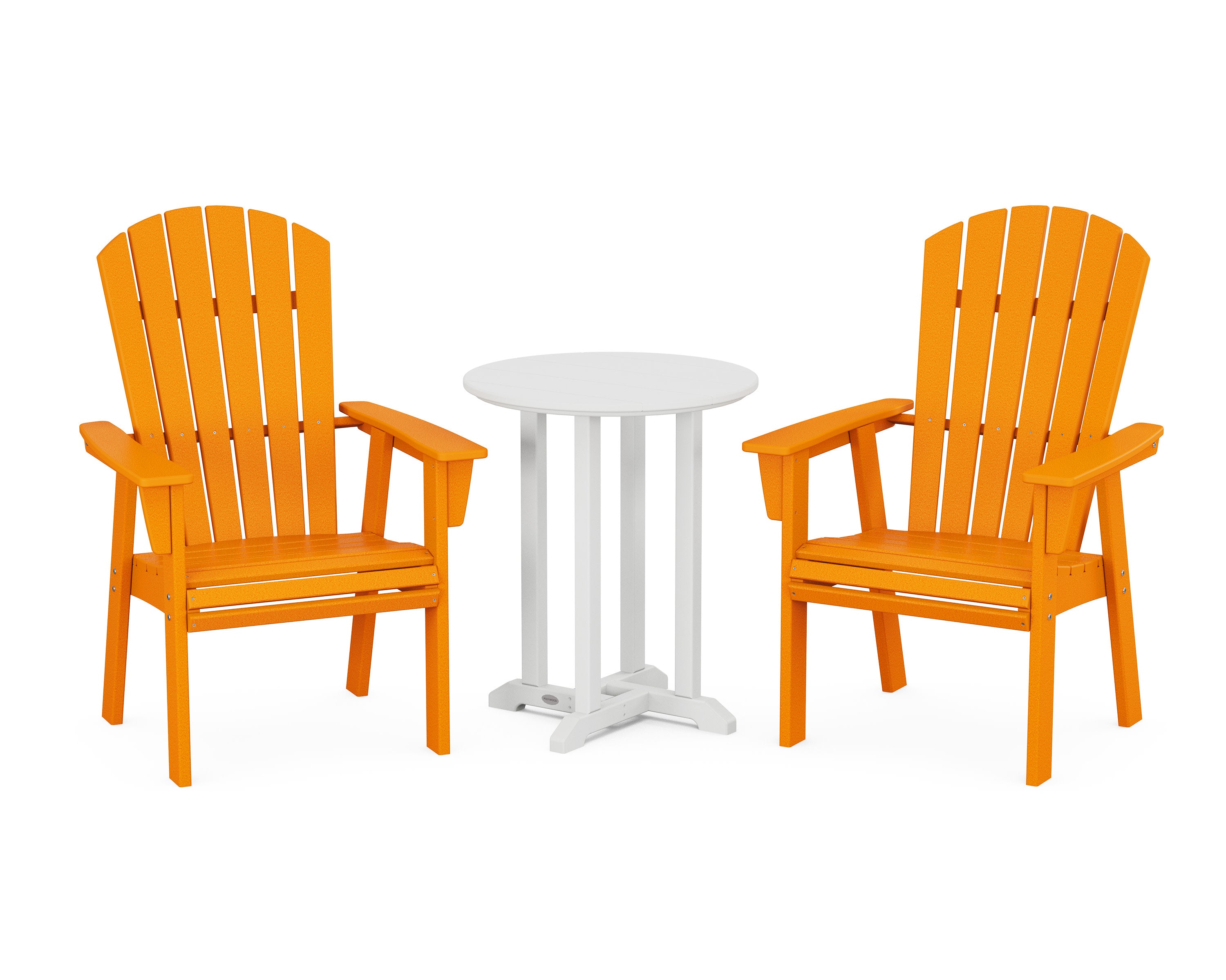 Nautical Adirondack 3-Piece Round Bistro Dining Set in Tangerine / White