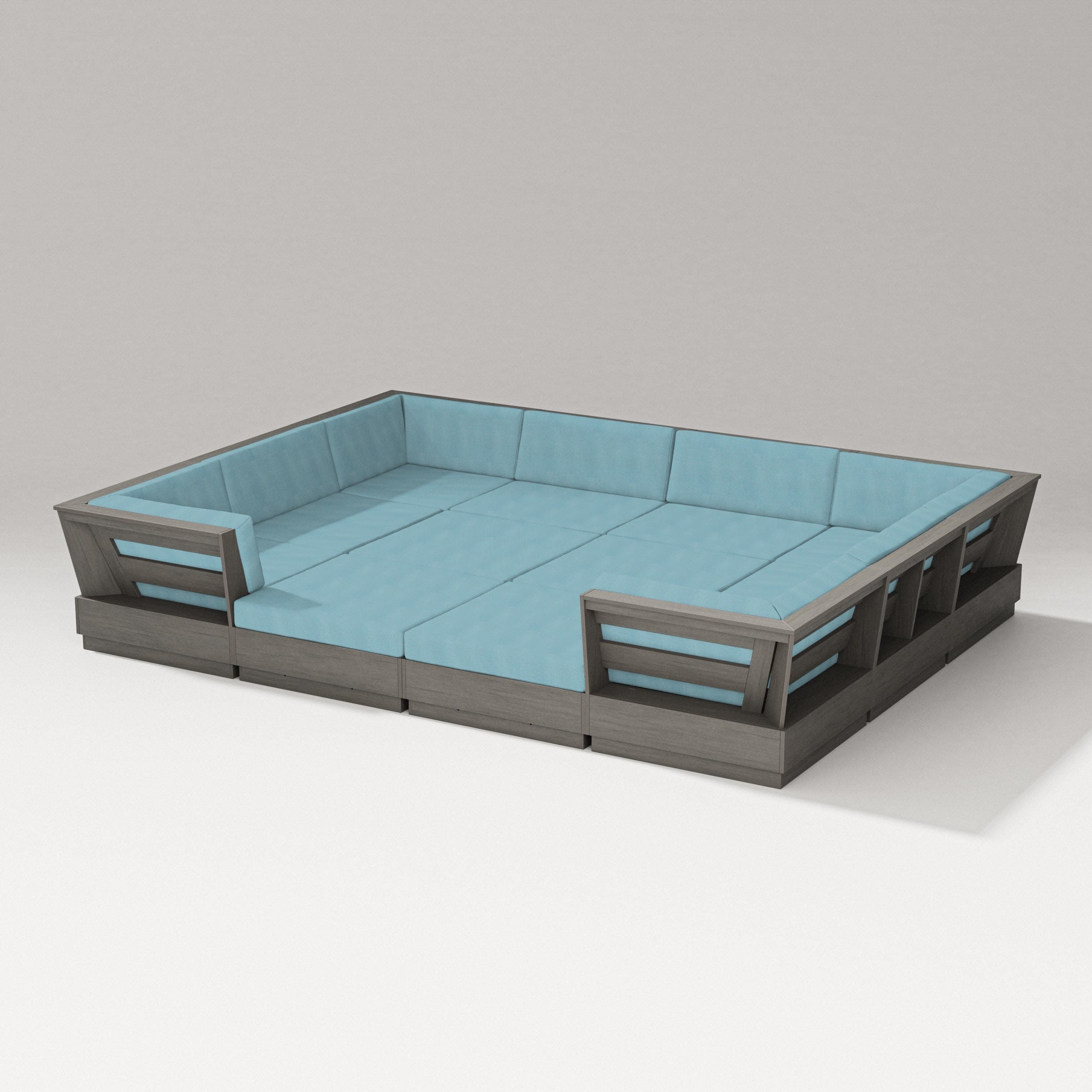 Elevate 12-Piece Pit Sectional in Driftwood / Lattice Sky Blue