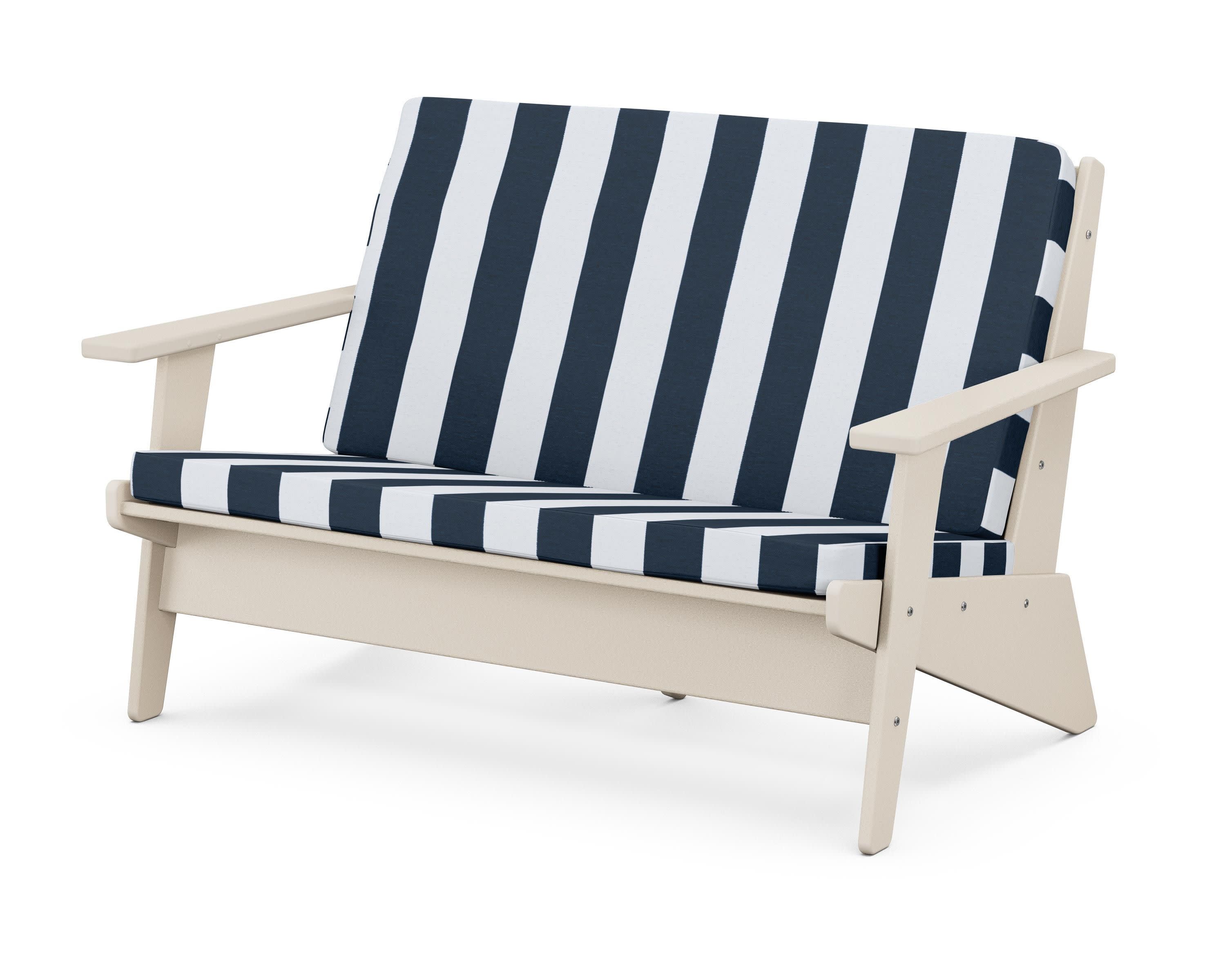 Riviera Modern Lounge Loveseat in Sand / Cabana Stripe Marine Indigo