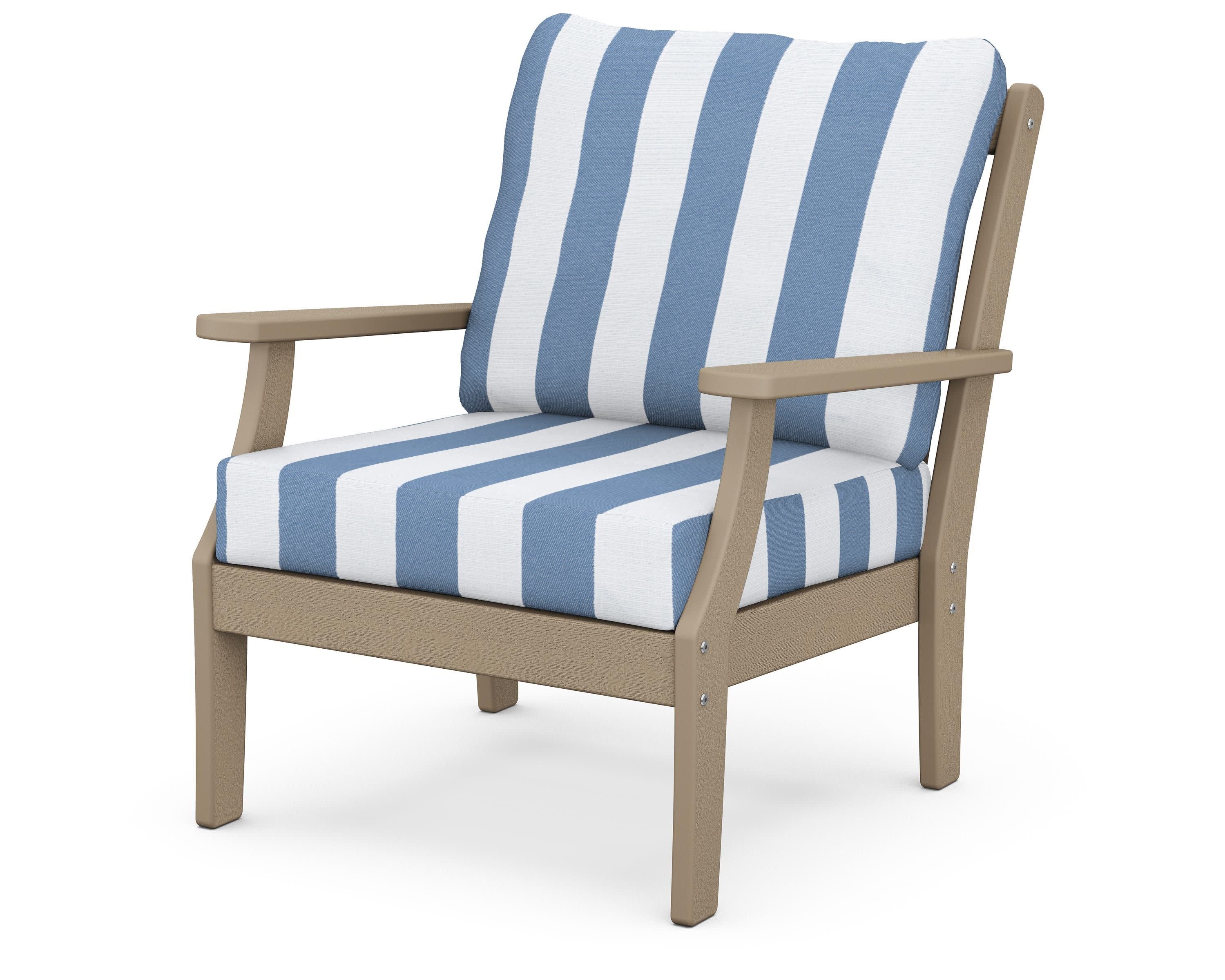 Braxton Deep Seating Chair in Vintage Sahara / Cabana Stripe Sky Blue