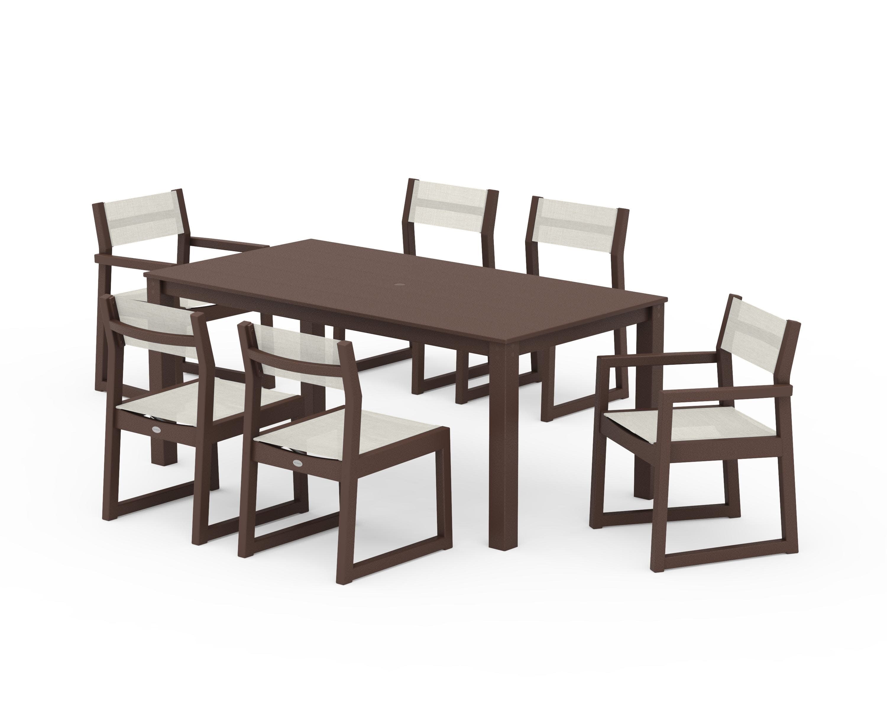 EDGE Sling 7-Piece Parsons Dining Set in Mahogany / Parchment Sling