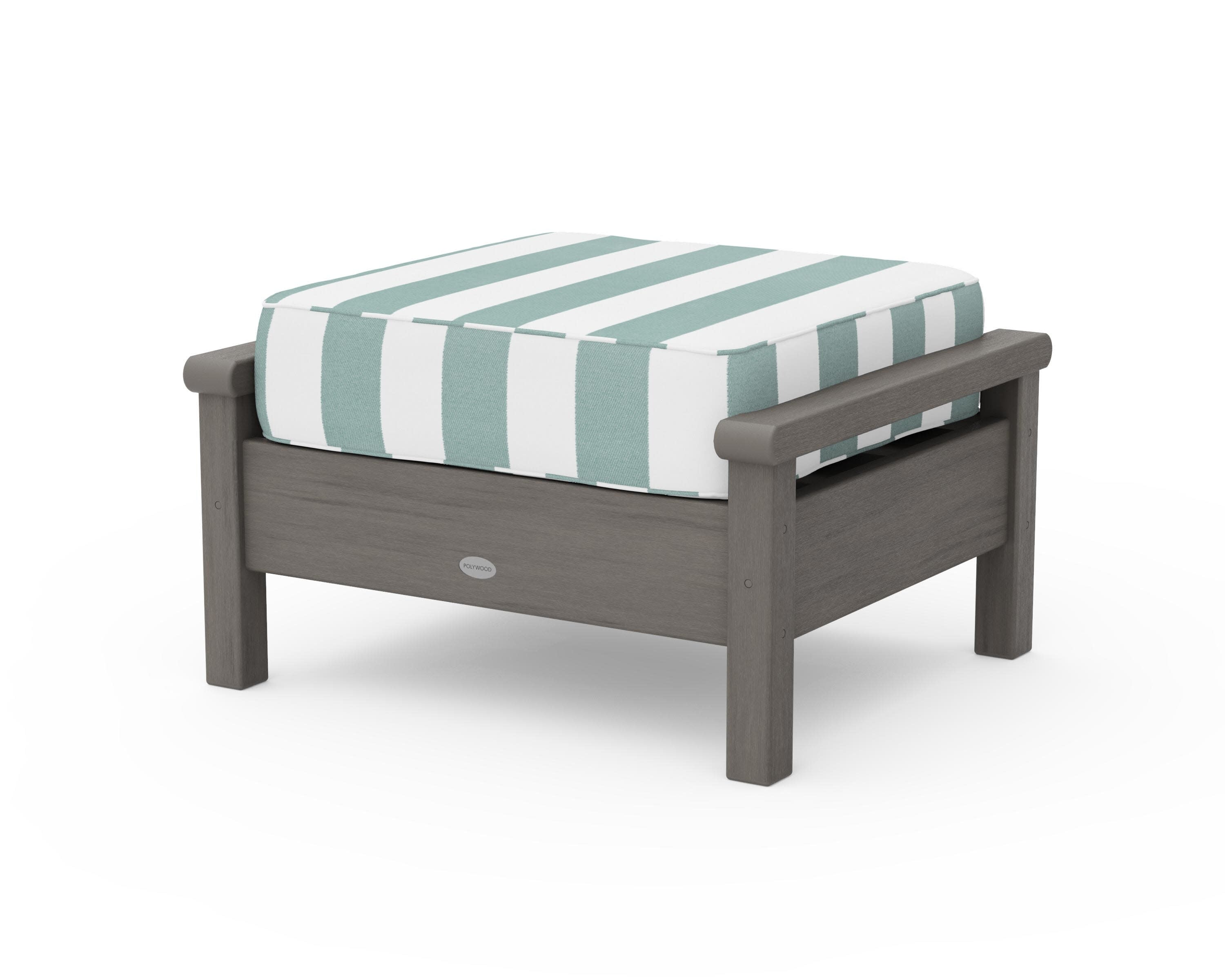 Harbour Deep Seating Ottoman in Driftwood / Cabana Stripe Glacier Spa