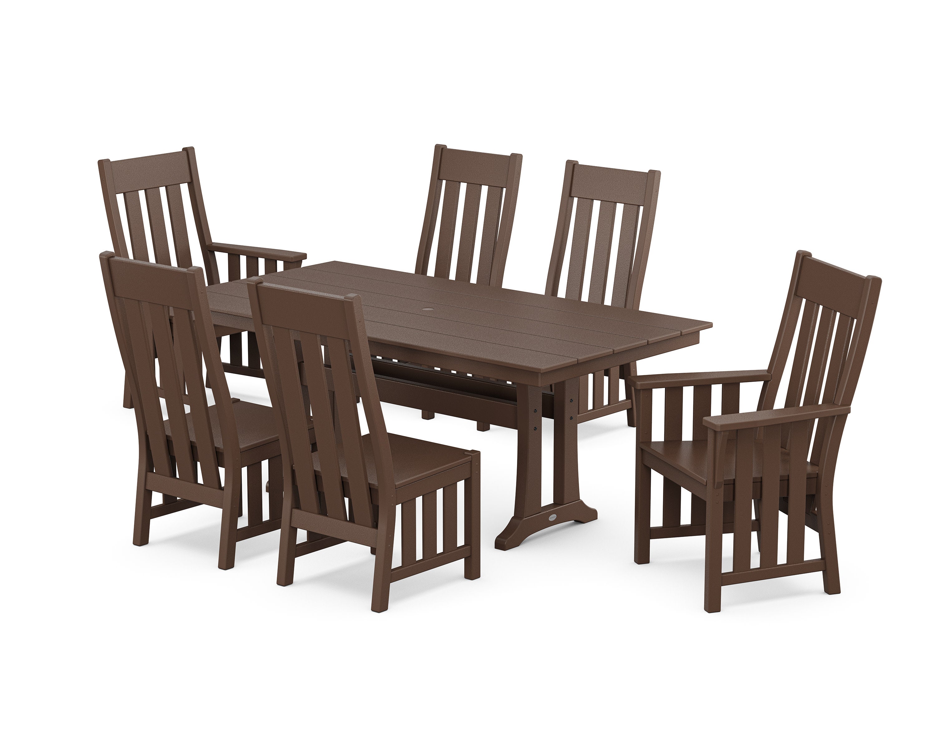 Acadia 7-Piece Farmhouse Dining Set with Trestle Legs in Mahogany