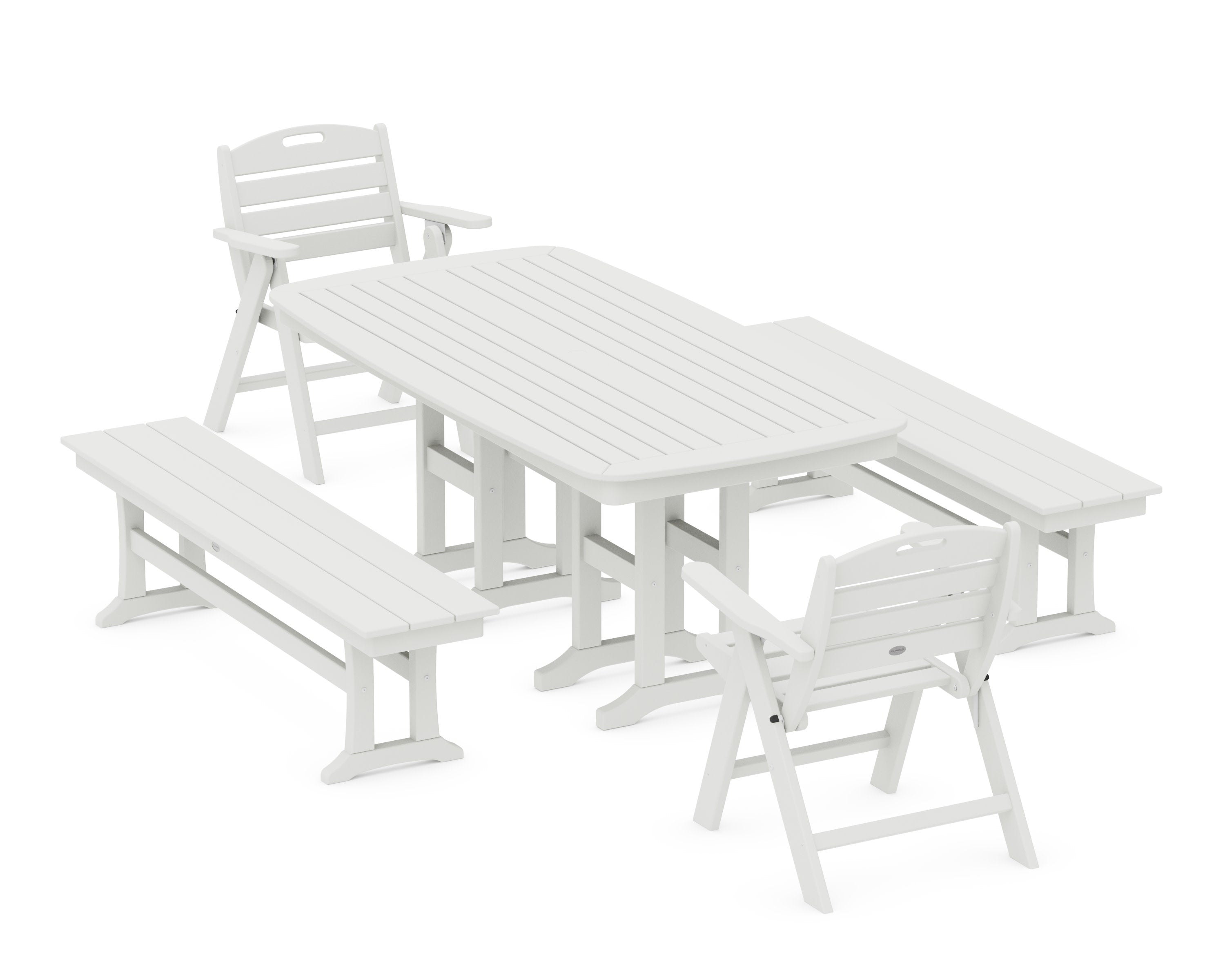 Nautical Lowback 5-Piece Dining Set with Benches in Vintage White