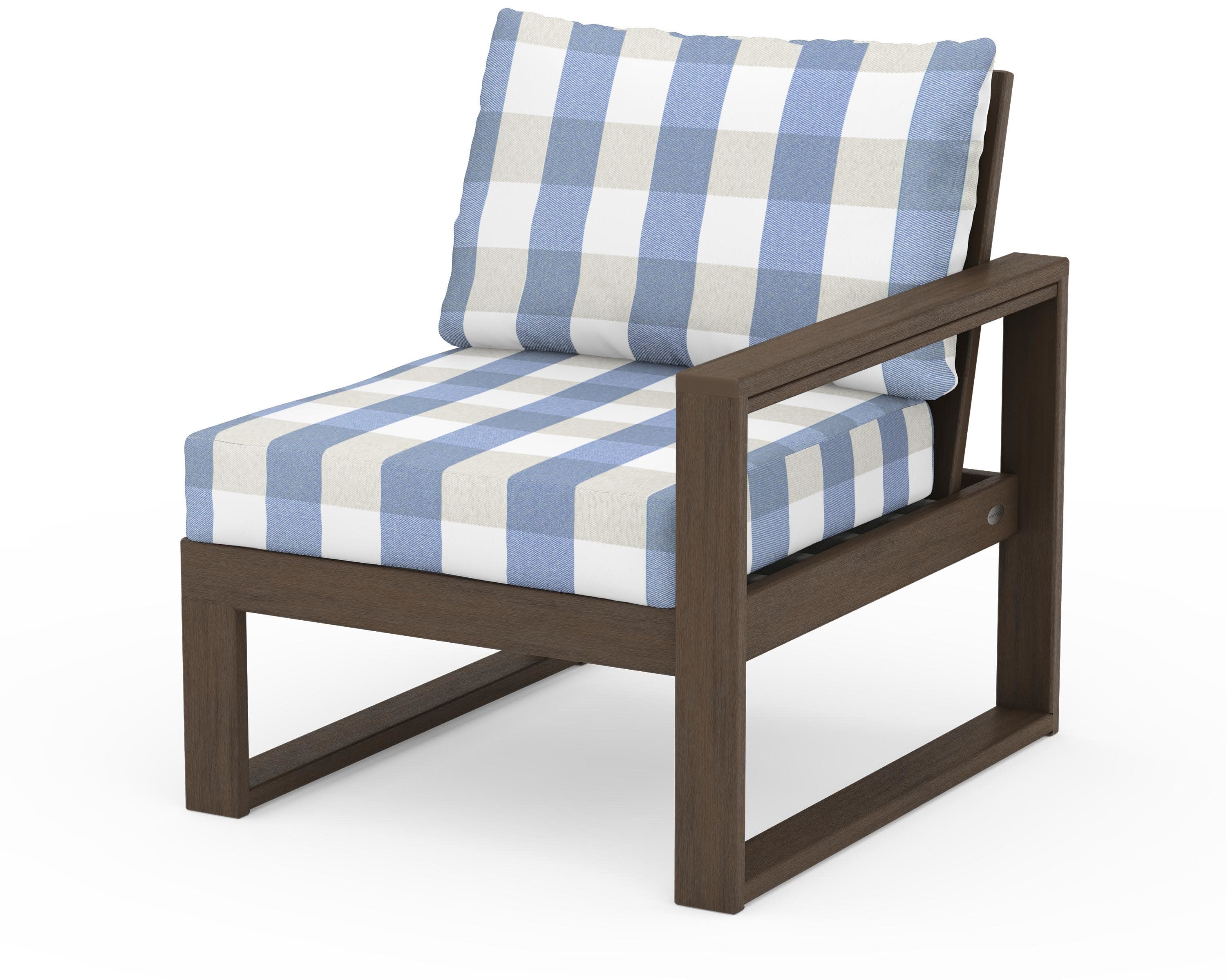 EDGE Modular Right Arm Chair in Kona / Buffalo Plaid Sky Blue
