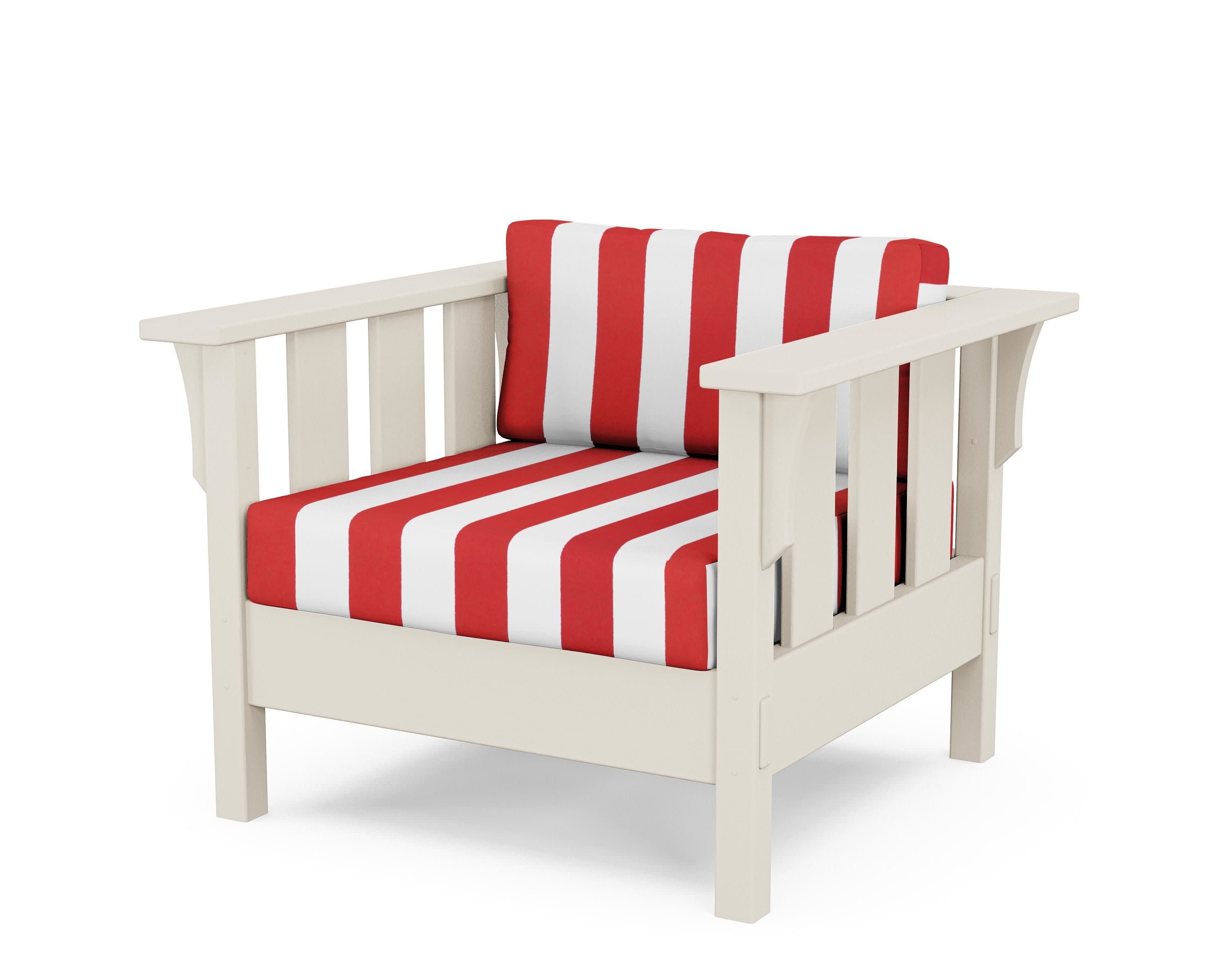 Acadia Deep Seating Chair in Sand / Cabana Stripe Crimson