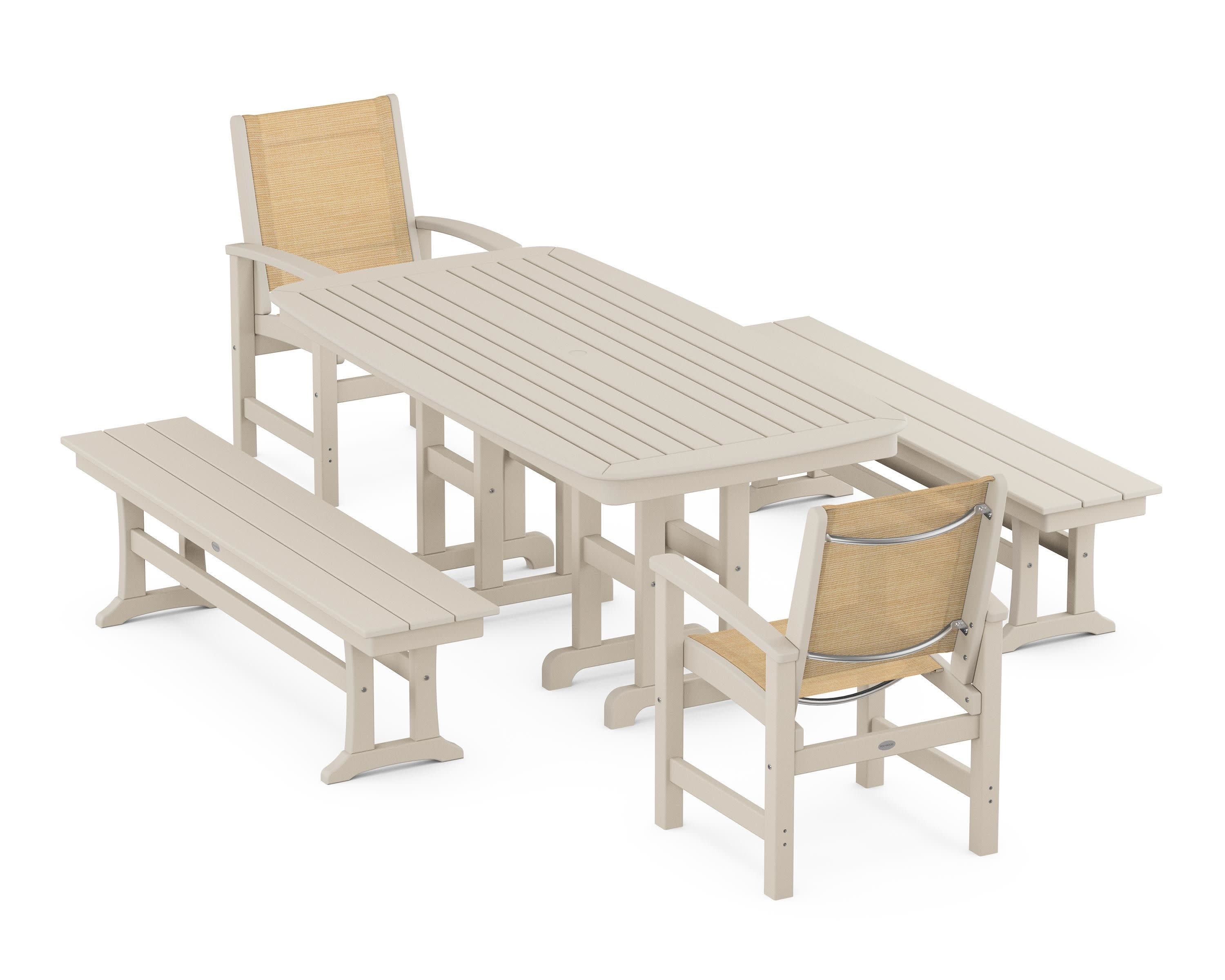 Coastal 5-Piece Dining Set in Sand / Dupioni Apricot Sling