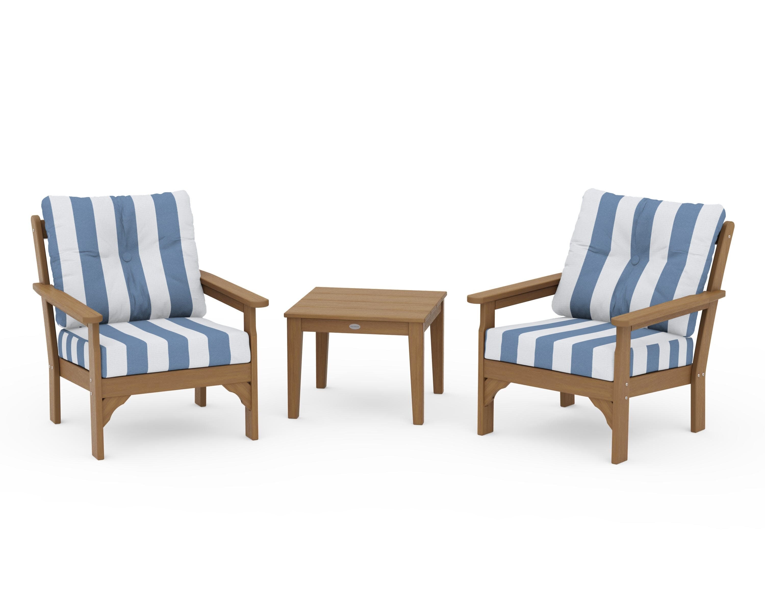 Vineyard 3-Piece Deep Seating Set in Natural / Cabana Stripe Sky Blue