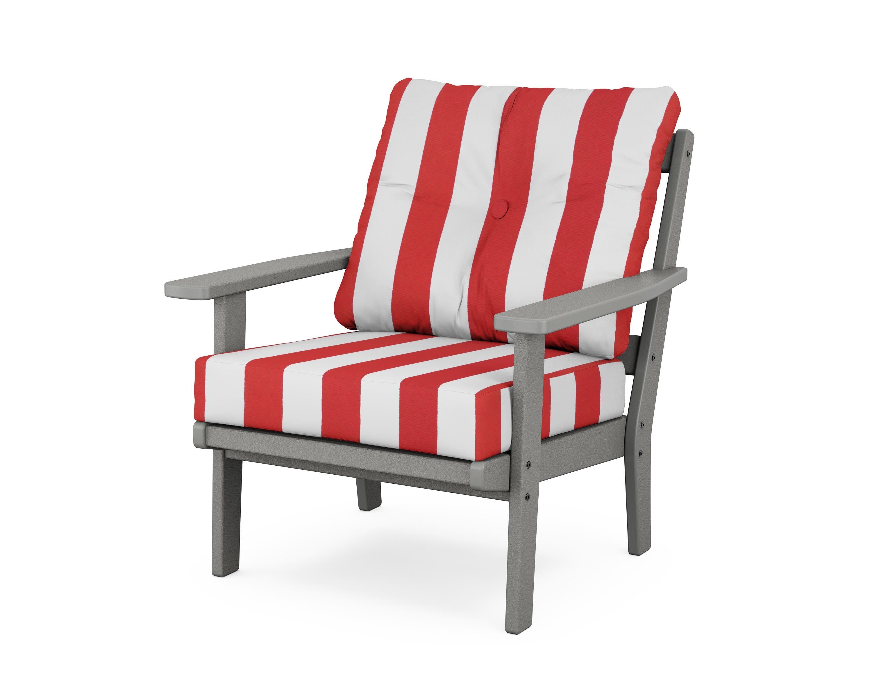 Oxford Deep Seating Chair in Slate Grey / Cabana Stripe Crimson