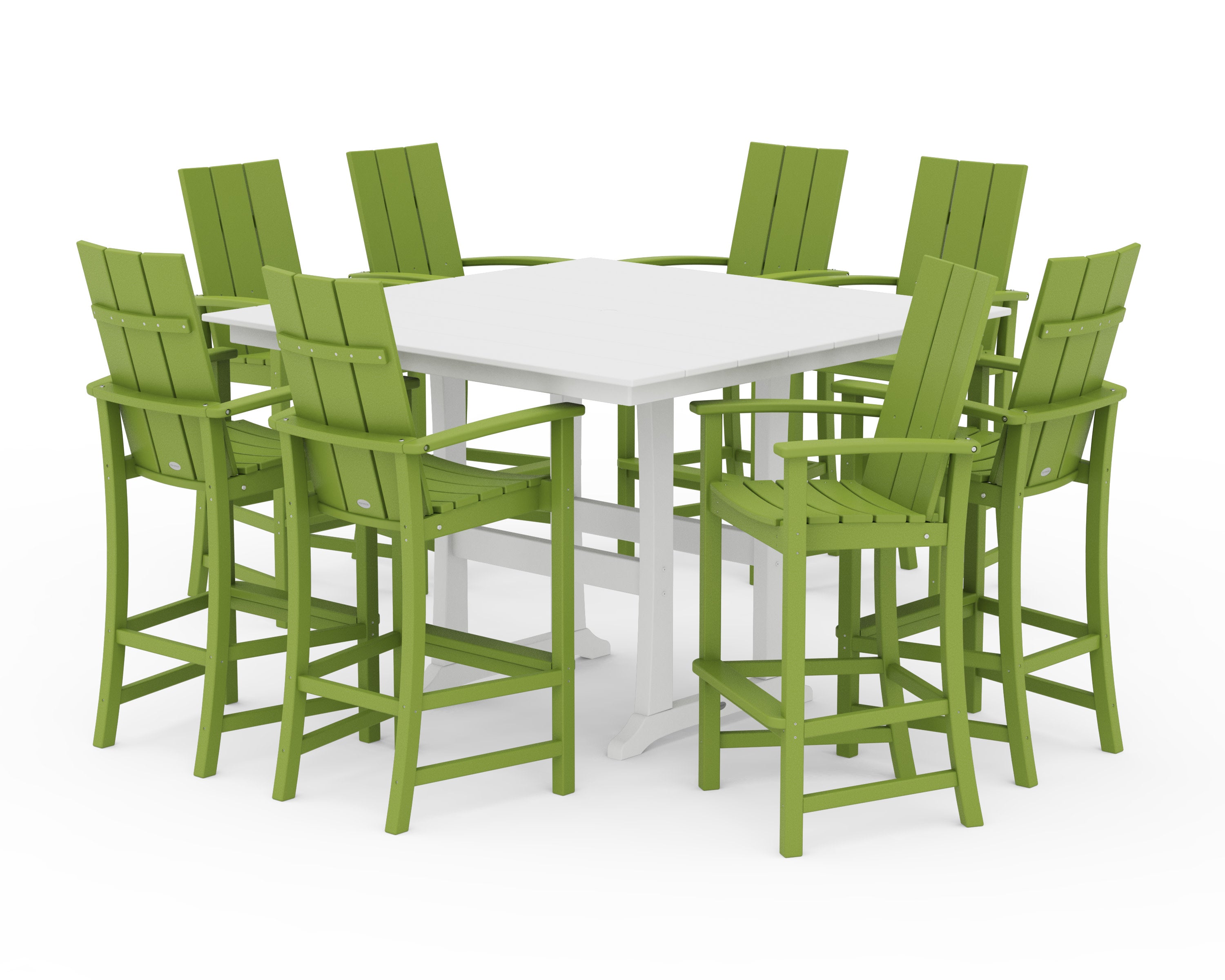 Modern Adirondack 9-Piece Farmhouse Trestle Bar Set in Lime / White