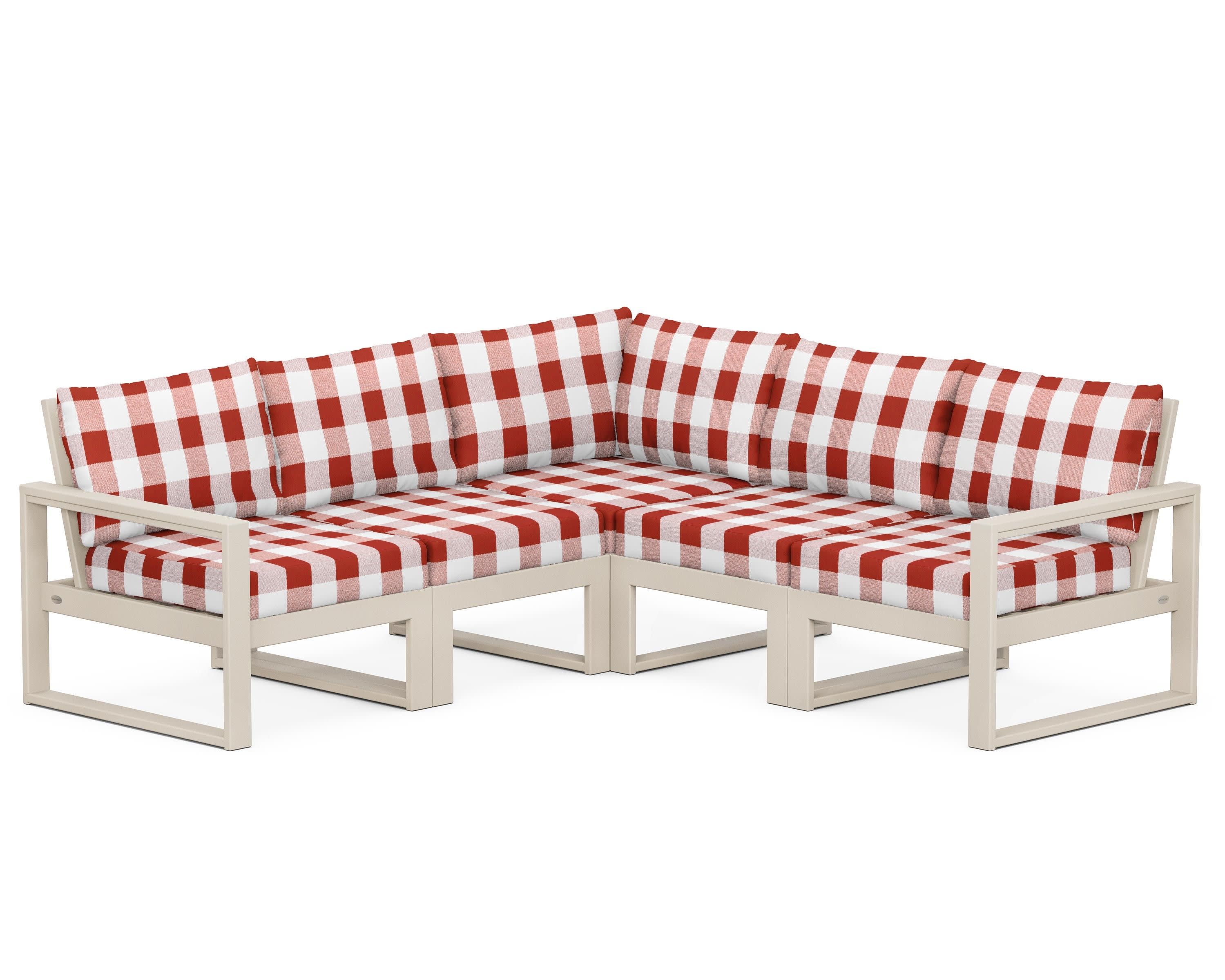 EDGE 5-Piece Modular Deep Seating Set in Sand / Buffalo Plaid Crimson