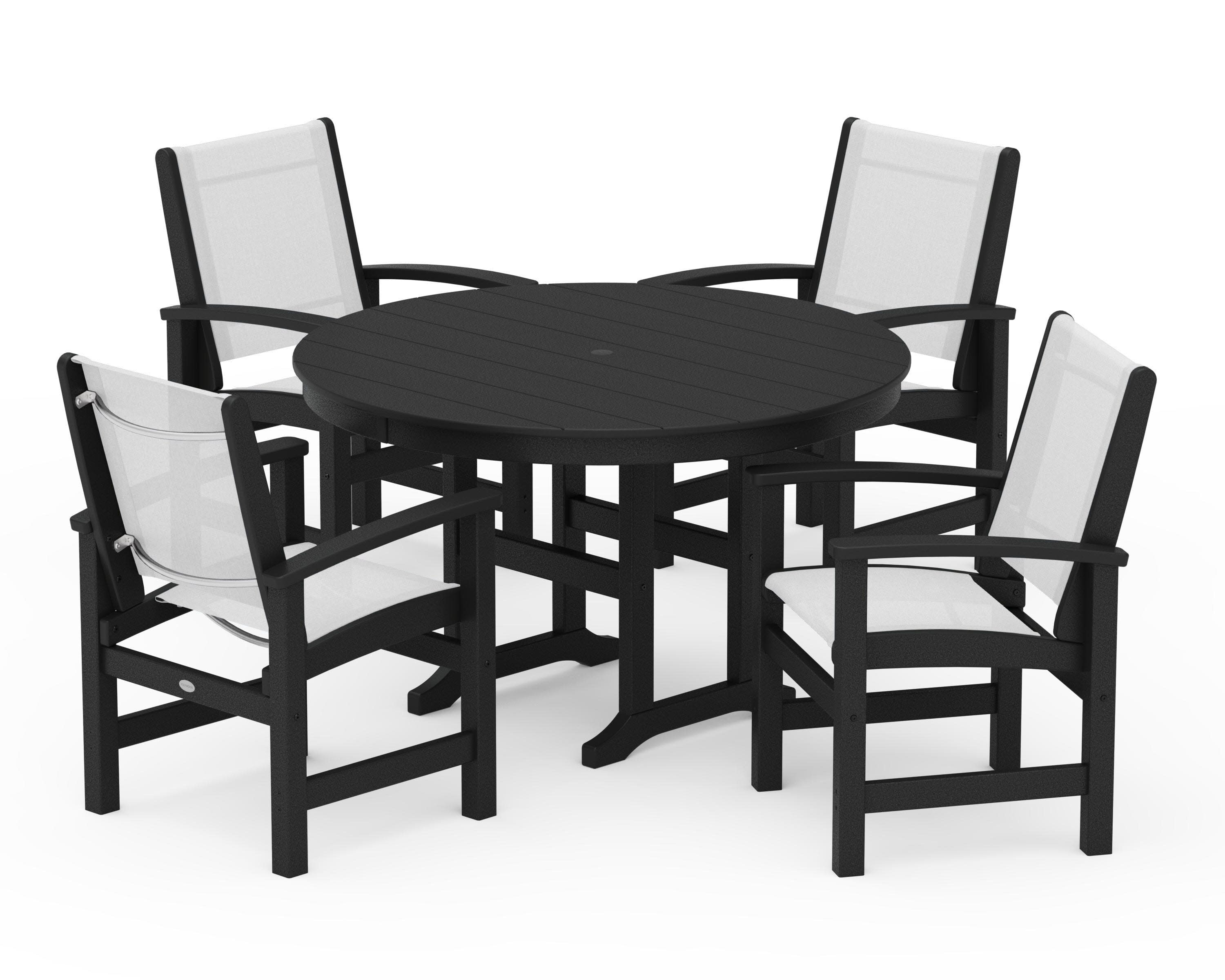 Coastal 5-Piece Round Farmhouse Dining Set in Black / White Sling