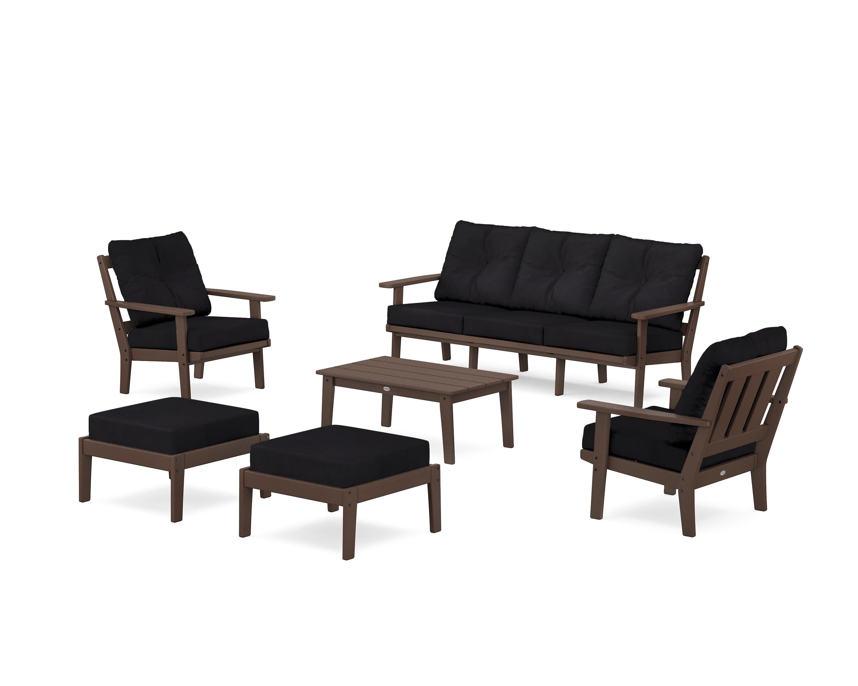 Oxford 6-Piece Lounge Sofa Set in Mahogany / Midnight Linen