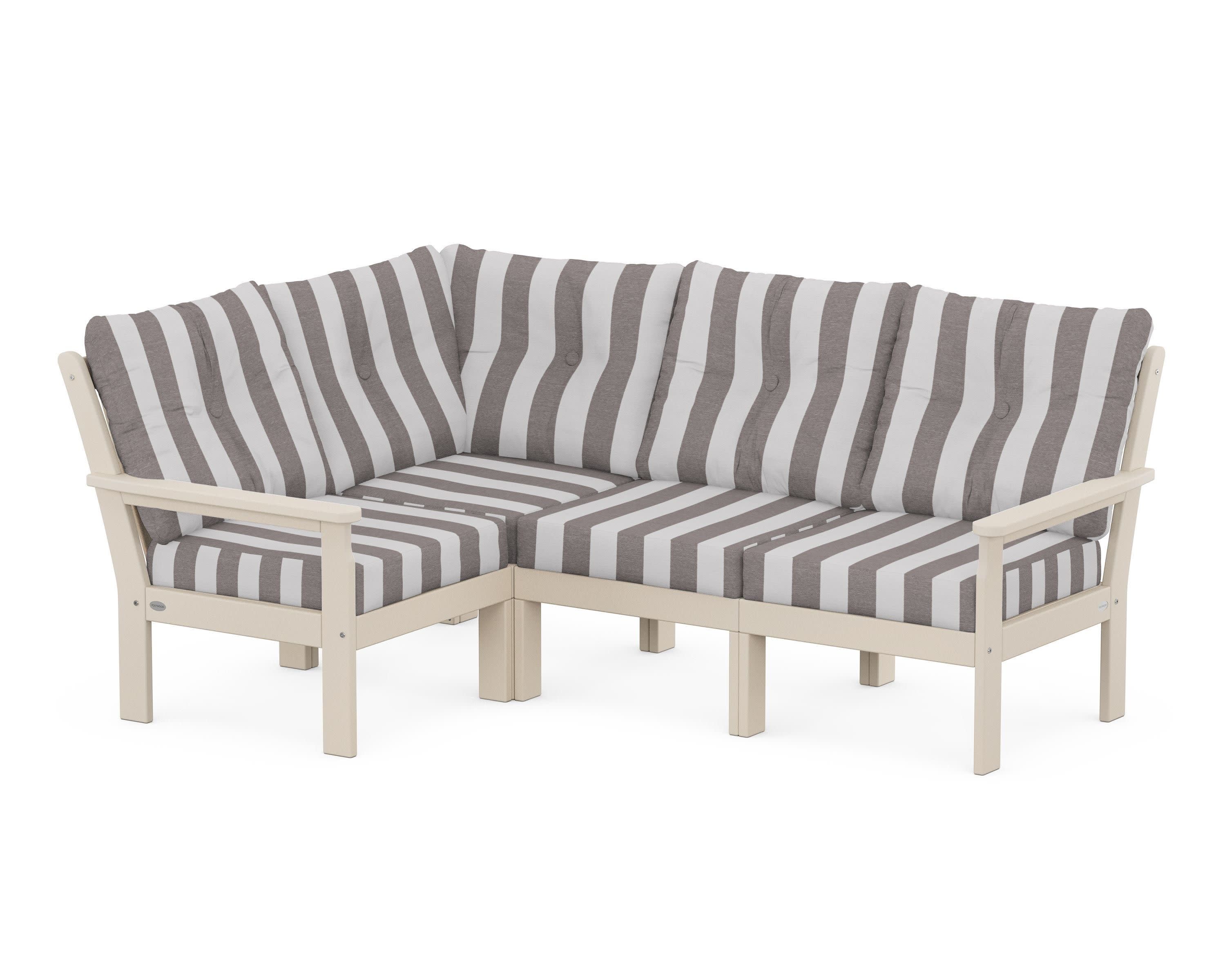 Vineyard 4-Piece Sectional in Sand / Cabana Stripe Grey Mist