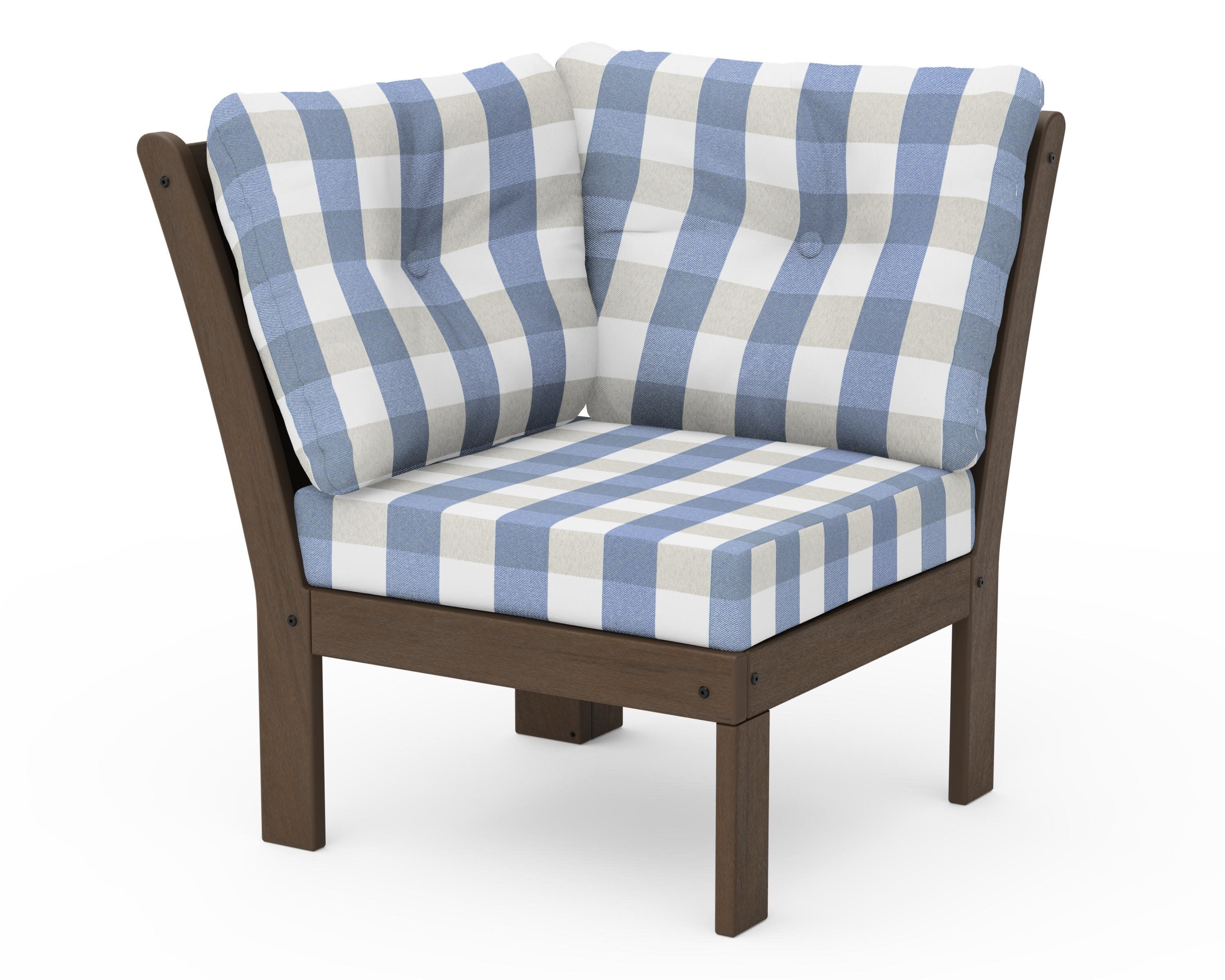 Vineyard Modular Corner Chair in Kona / Buffalo Plaid Sky Blue