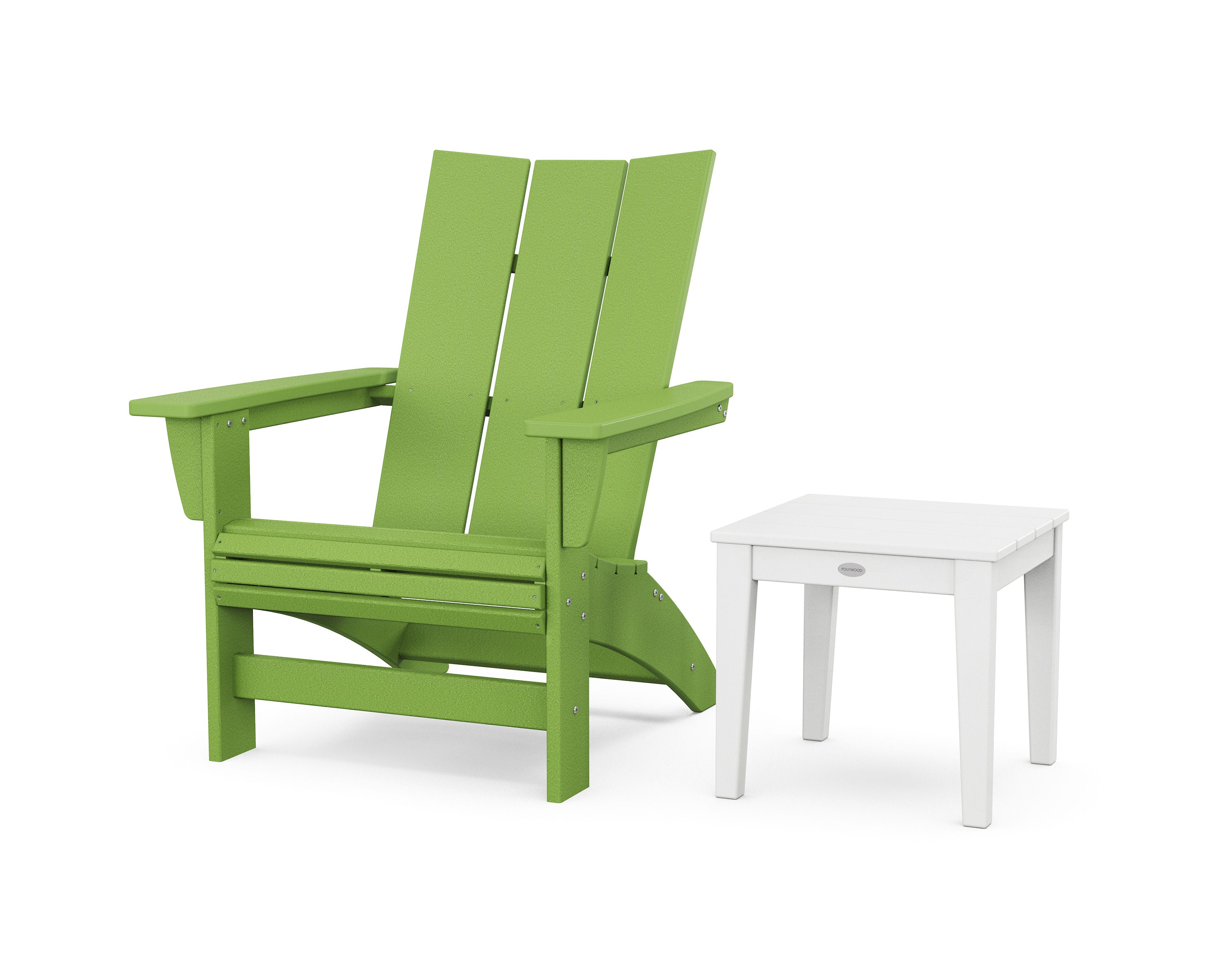 Modern Grand Adirondack Chair with Side Table in Lime / White