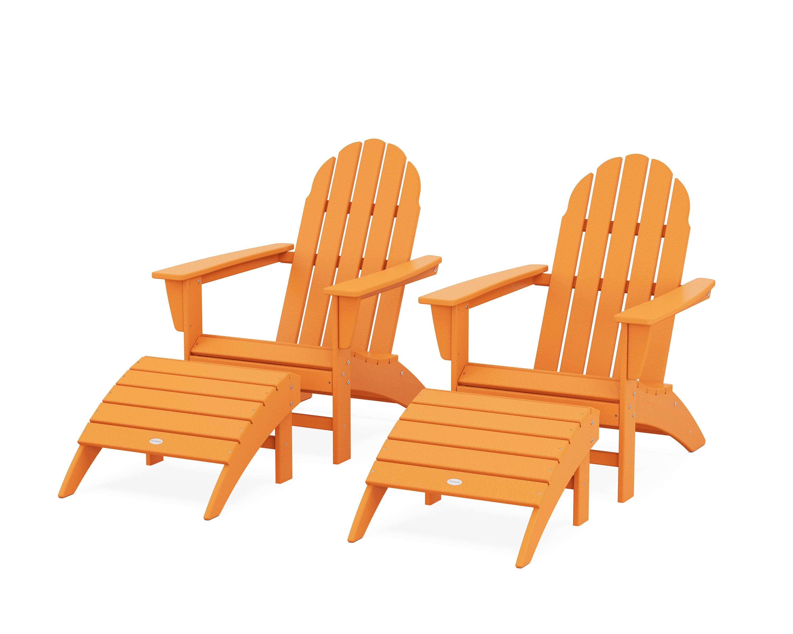 Vineyard Adirondack Chair 4-Piece Set with Ottomans in Tangerine