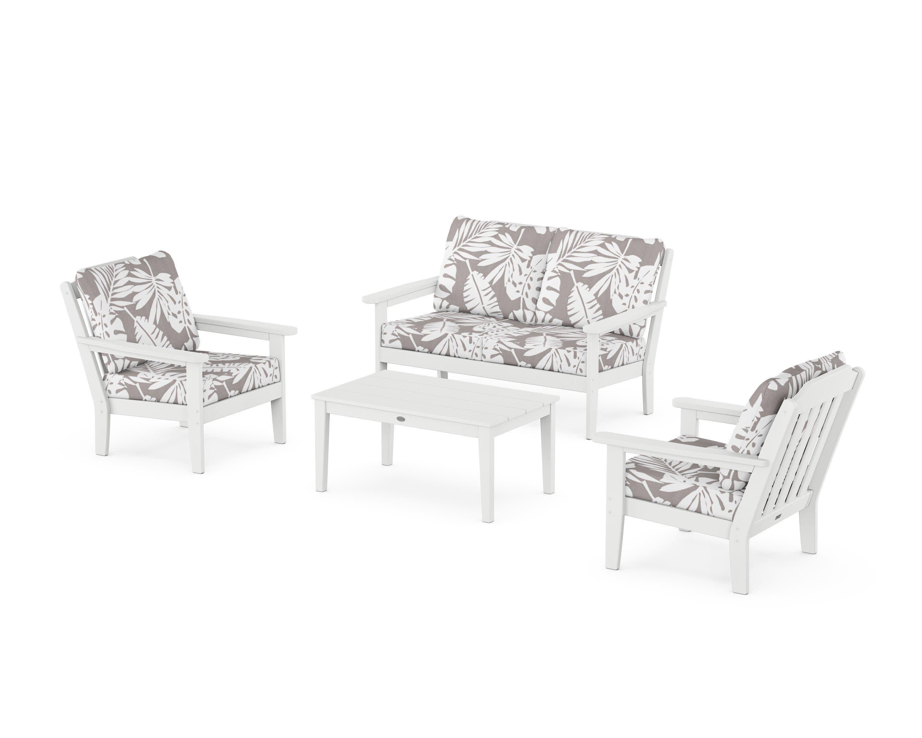 Cottage 4-Piece Deep Seating Set with Loveseat in White / Leaf Grey Mist